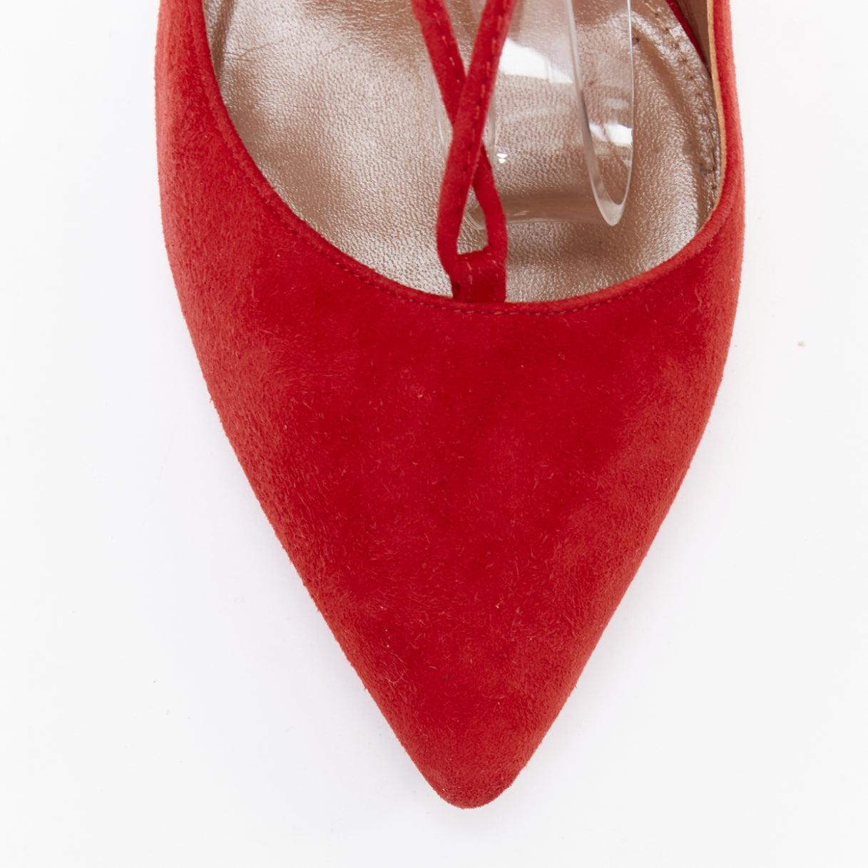 AQUAZZURA Christy 75 - Escarpins du milieu en daim rouge à lacets EU39,5 en vente 1