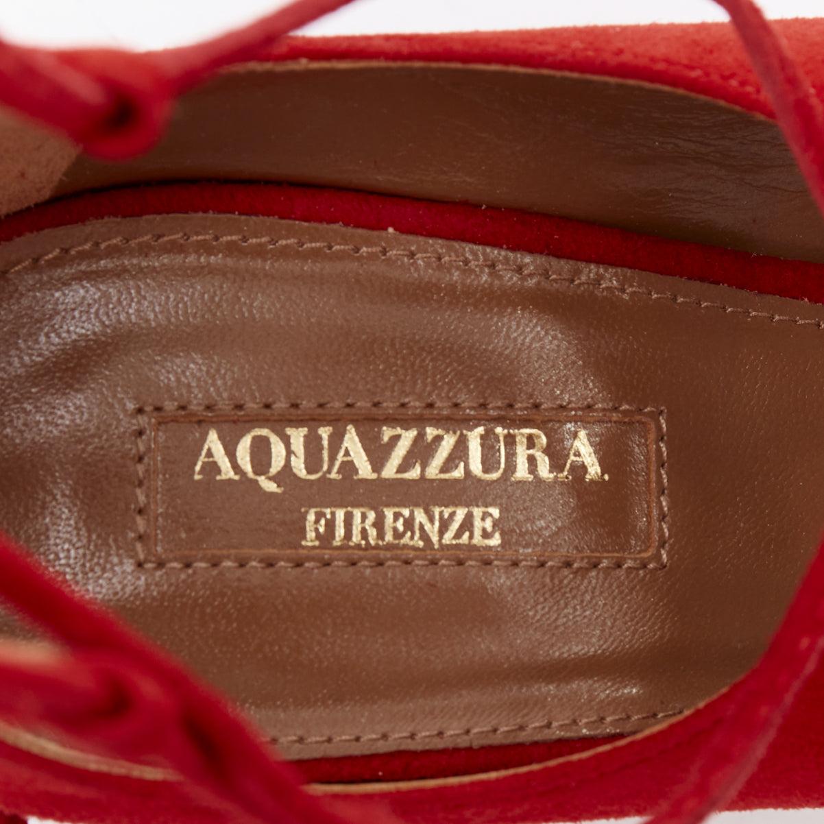 AQUAZZURA Christy 75 - Escarpins du milieu en daim rouge à lacets EU39,5 en vente 4