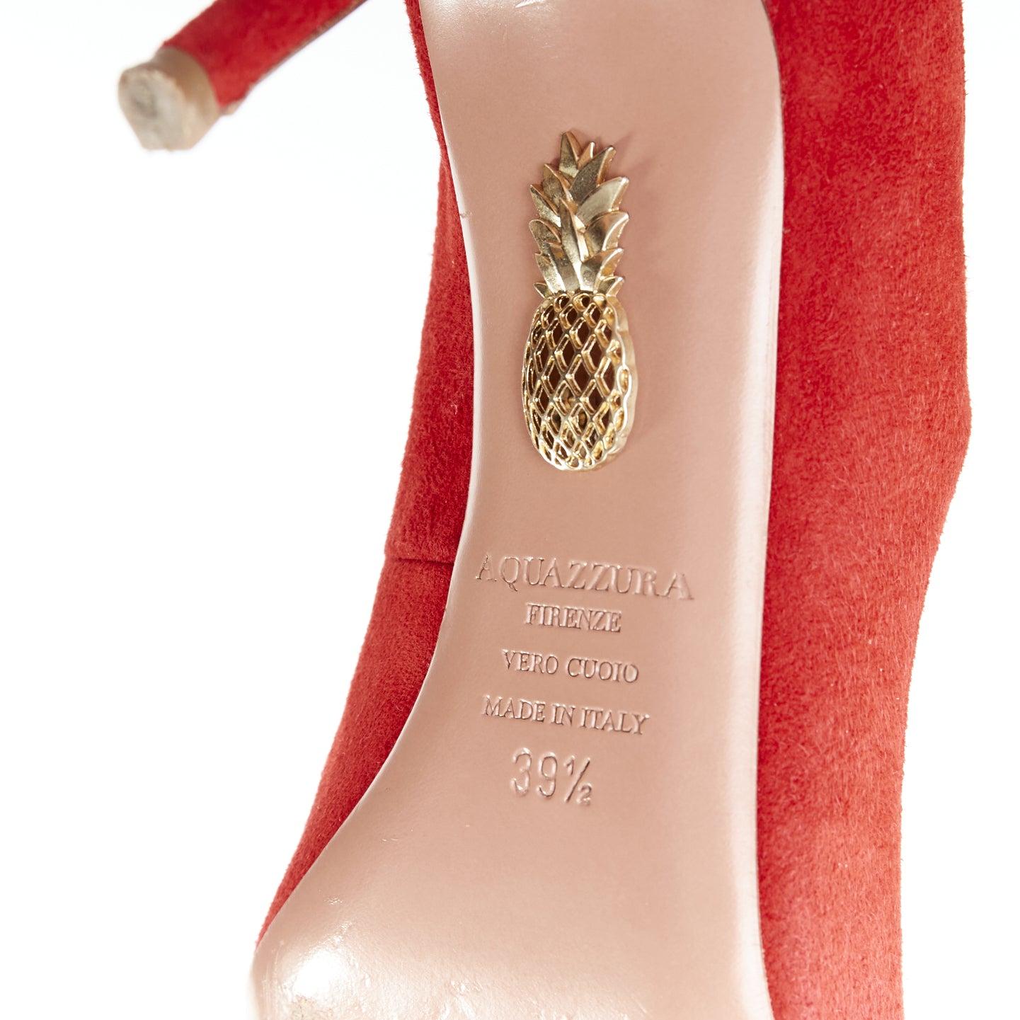 AQUAZZURA Christy 75 - Escarpins du milieu en daim rouge à lacets EU39,5 en vente 5
