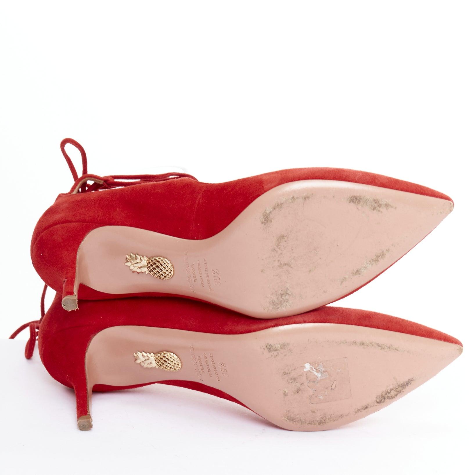 AQUAZZURA Christy 75 - Escarpins du milieu en daim rouge à lacets EU39,5 en vente 6