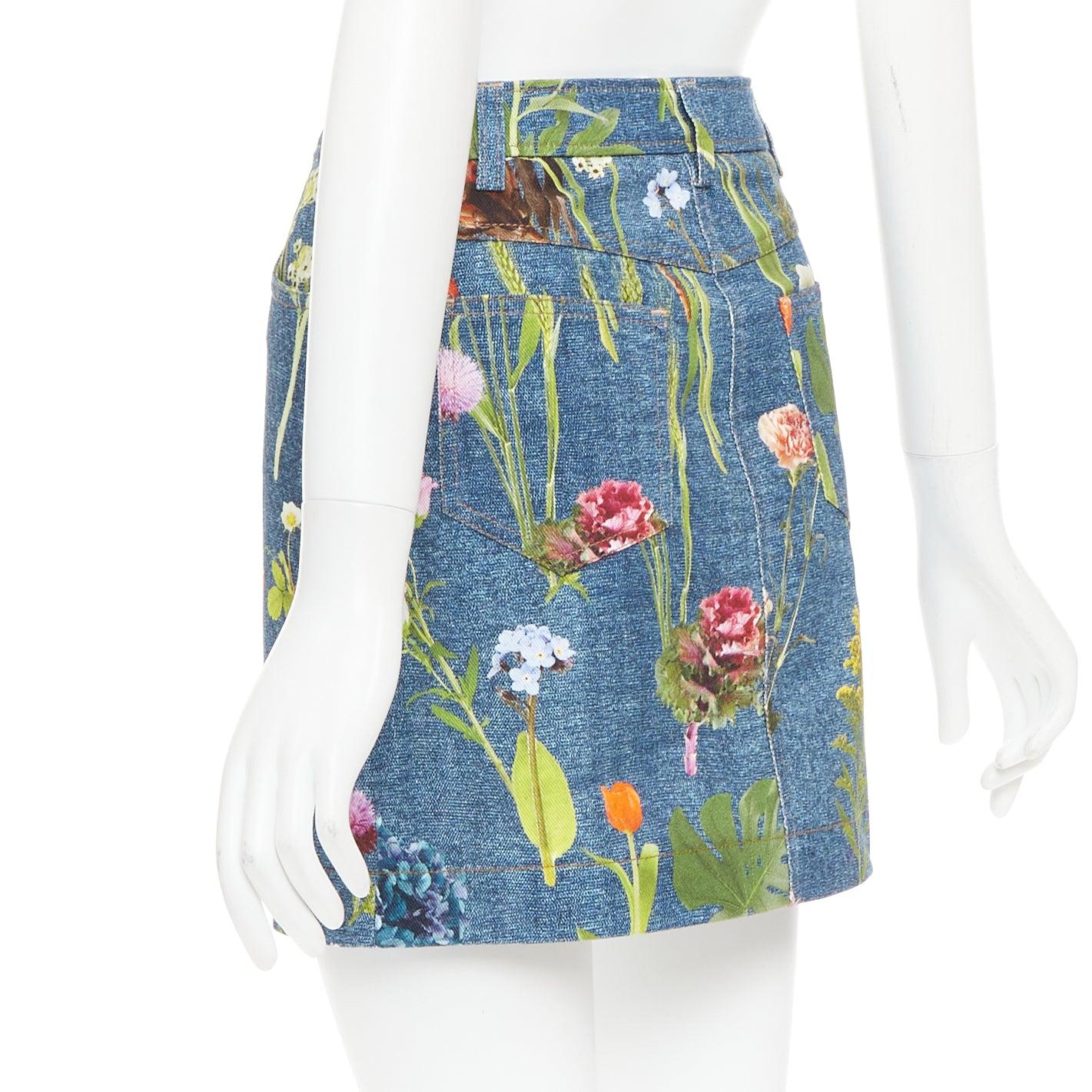 De las mujeres MOSCHINO BOUTIQUE minifalda vaquera de algodón con estampado floral azul IT38 XS en venta