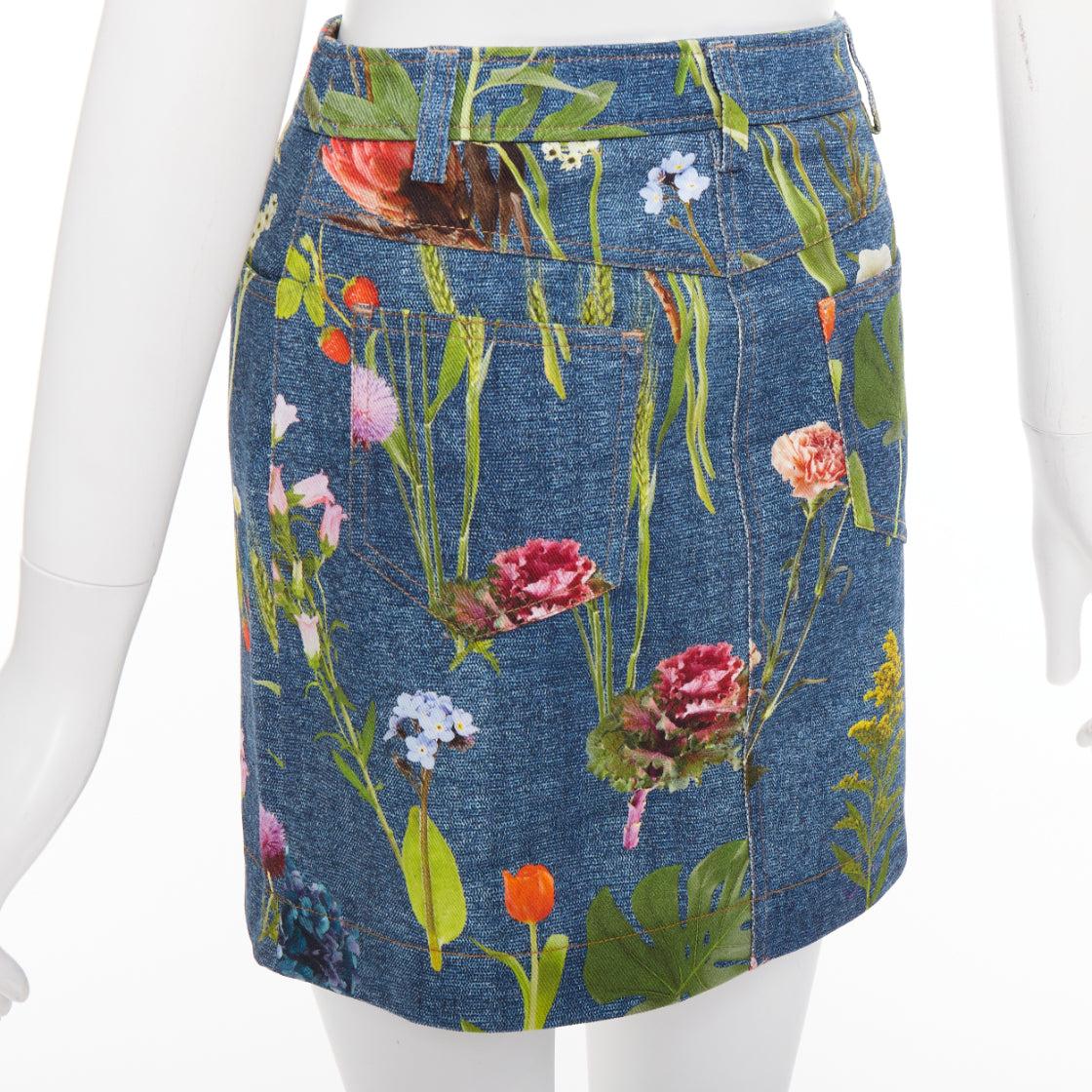 MOSCHINO BOUTIQUE minifalda vaquera de algodón con estampado floral azul IT38 XS en venta 1