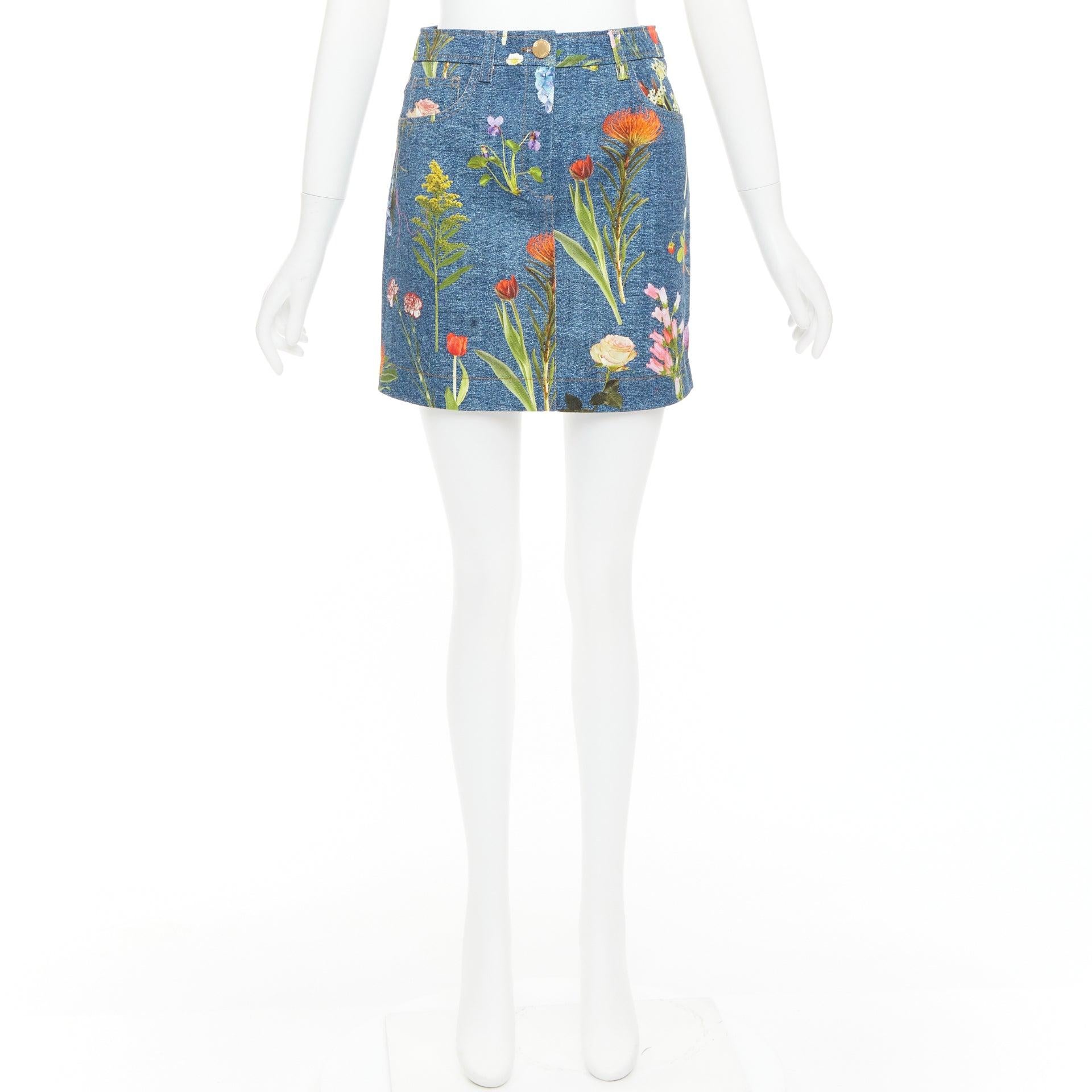 MOSCHINO BOUTIQUE minifalda vaquera de algodón con estampado floral azul IT38 XS en venta 4