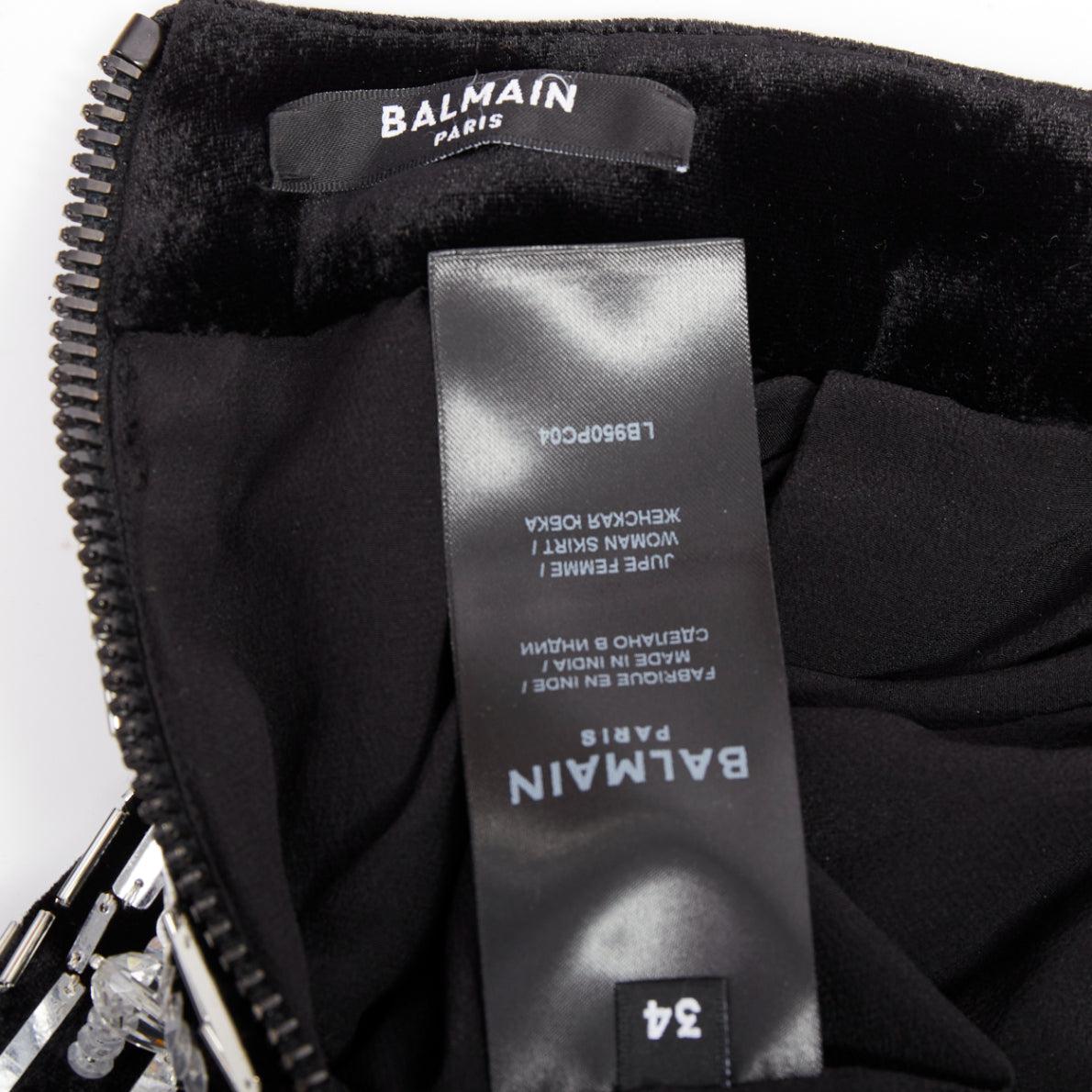 Balmain Skater impreziosito nero argento perline paillettes flare mini gonna FR34 XS in vendita 3