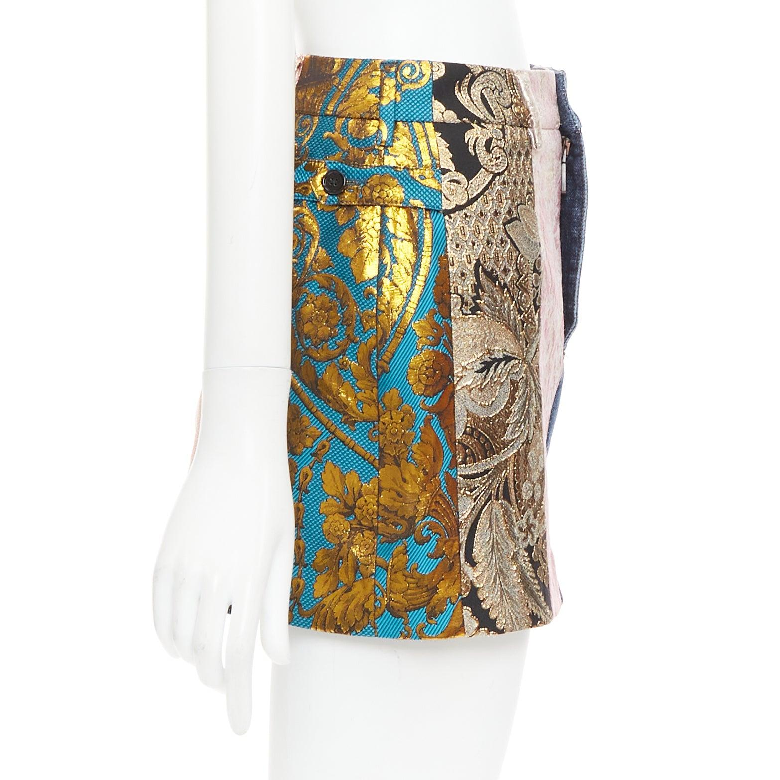 DOLCE GABBANA Minifalda vaquera patchwork jacquard azul oro IT38 XS Gris en venta