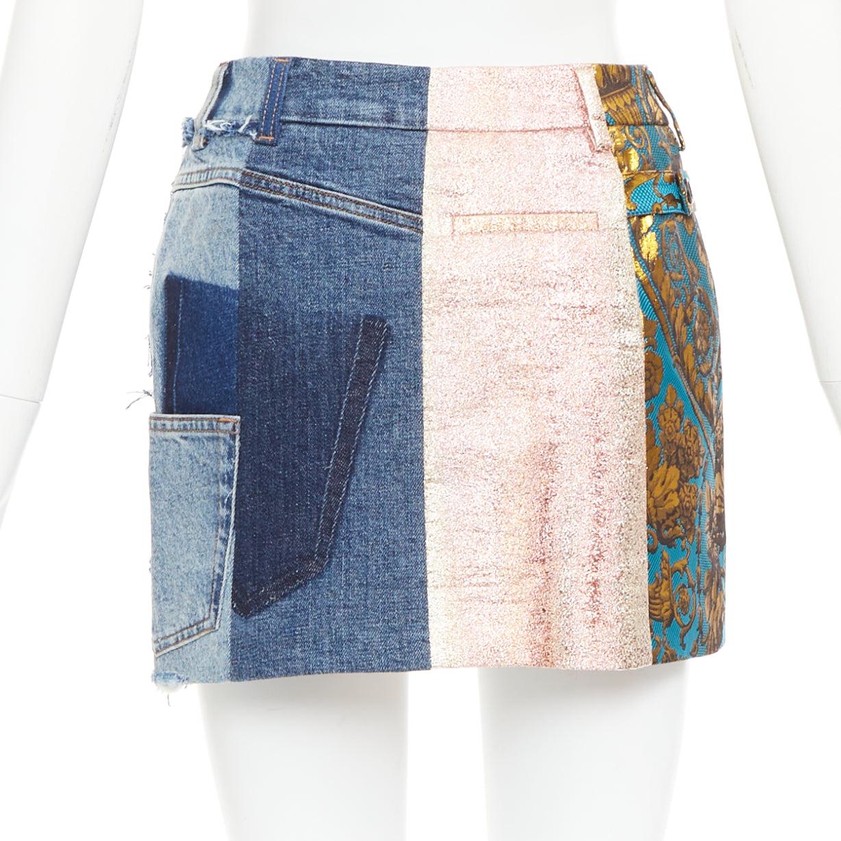 DOLCE GABBANA Minifalda vaquera patchwork jacquard azul oro IT38 XS en Excelente estado para la venta en Hong Kong, NT
