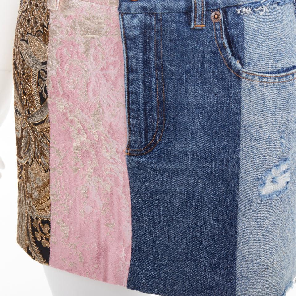 DOLCE GABBANA Minifalda vaquera patchwork jacquard azul oro IT38 XS en venta 2