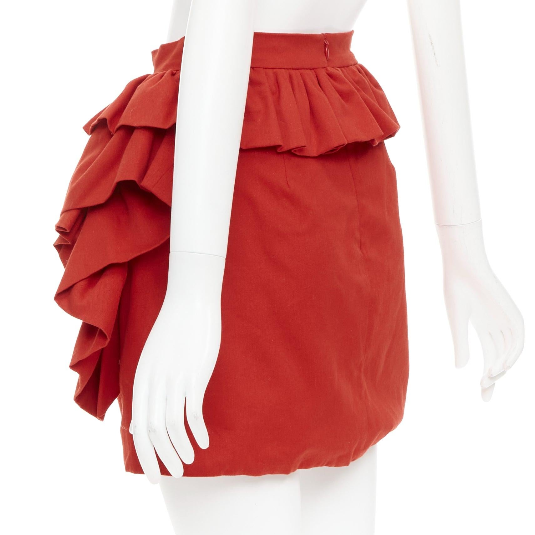 LOU LOU minigonna a vita alta in twill di cotone rosso XS in vendita 1