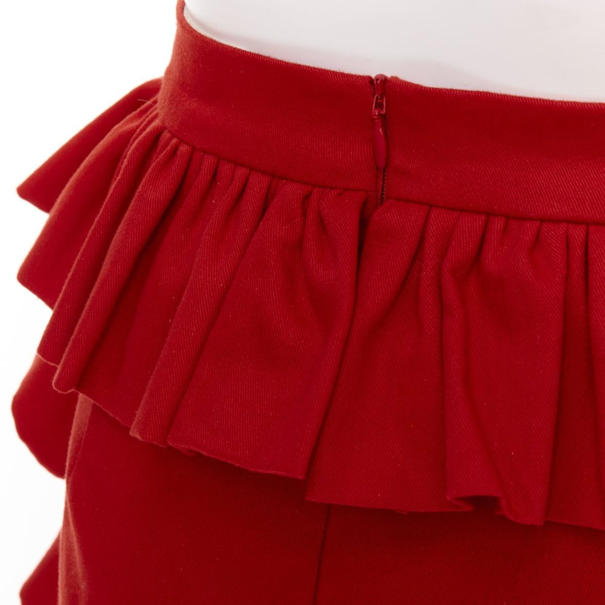 LOU LOU minigonna a vita alta in twill di cotone rosso XS in vendita 2
