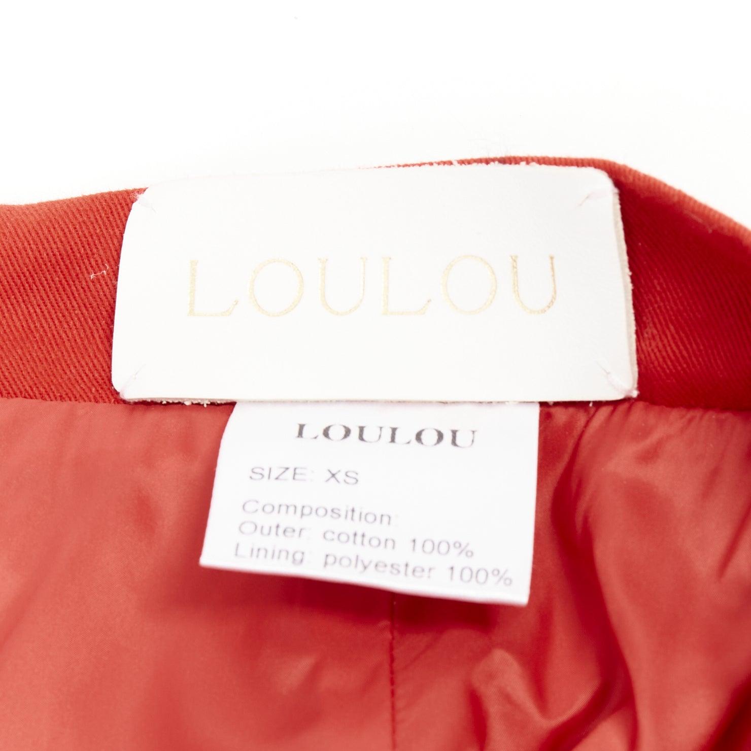 LOU LOU minigonna a vita alta in twill di cotone rosso XS in vendita 3