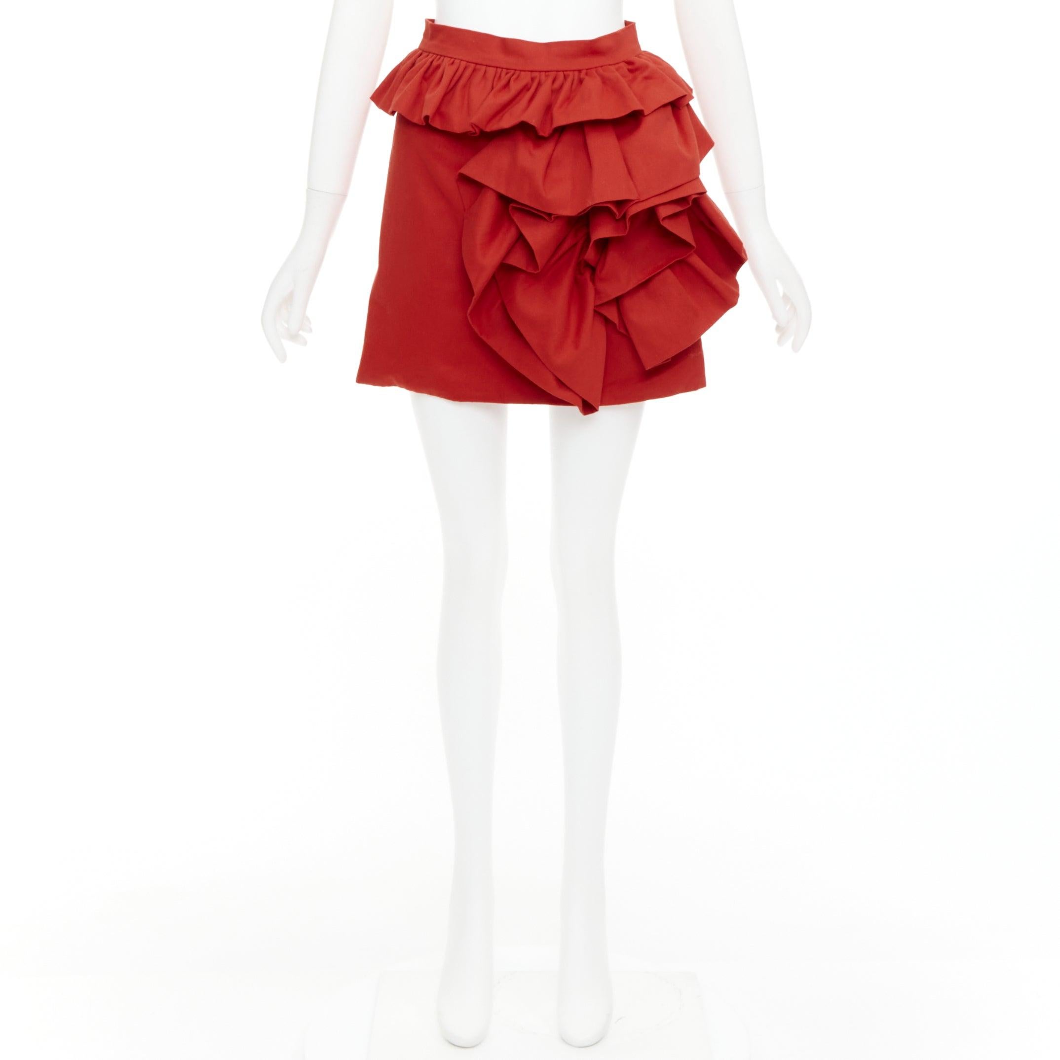 LOU LOU minigonna a vita alta in twill di cotone rosso XS in vendita 4