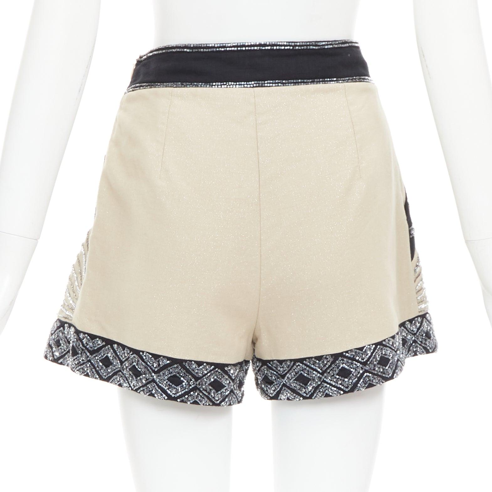 Donna TWINSET Edizione limitata di pantaloncini larghi impreziositi in lino misto cotone color oro IT38 XS in vendita