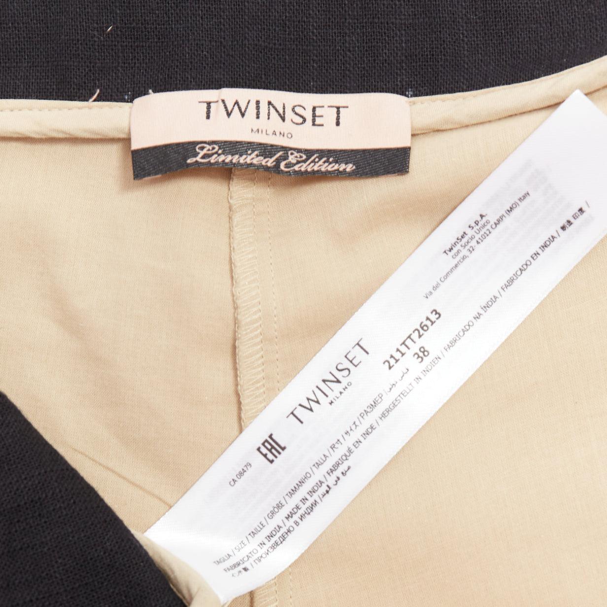 TWINSET Edizione limitata di pantaloncini larghi impreziositi in lino misto cotone color oro IT38 XS in vendita 3