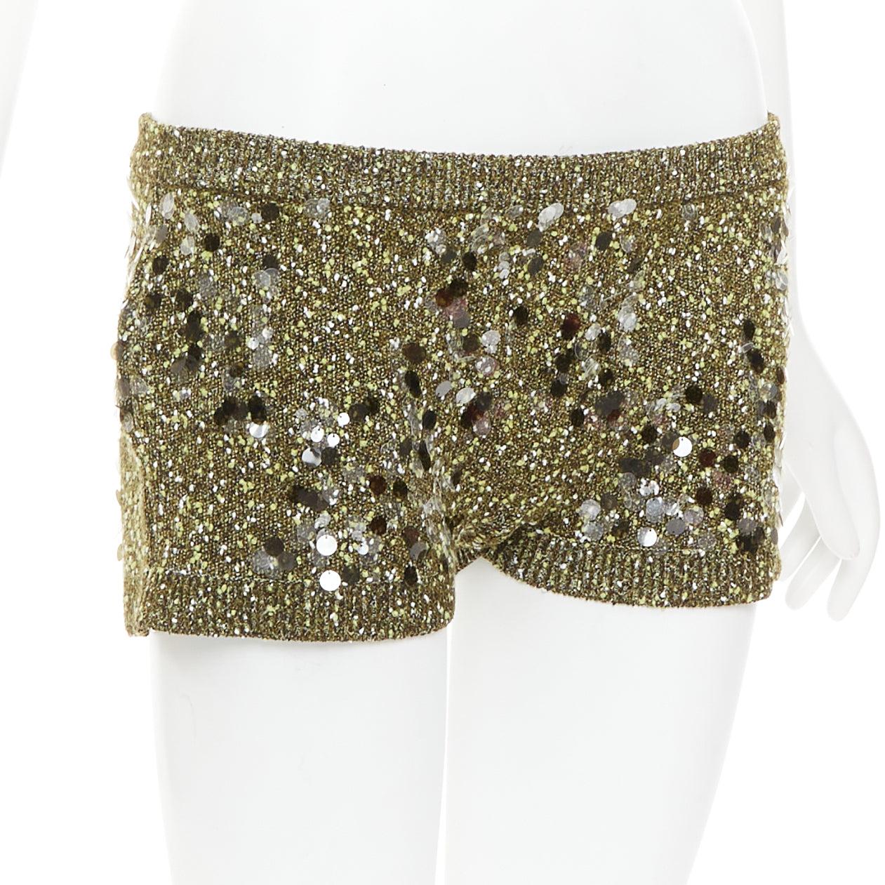 Marrone Gucci De Sarto 2024 mini shorts in maglia boucle con paillettes verdi S in vendita