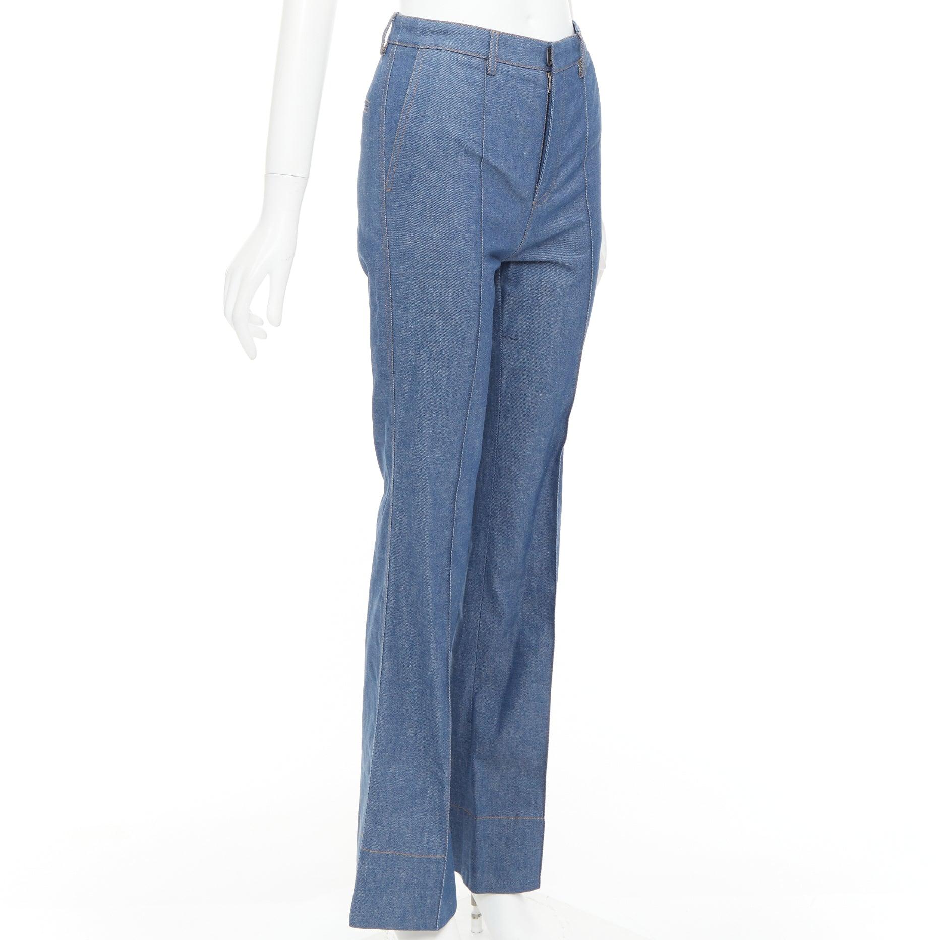 SAINT LAURENT 2022 vaqueros acampanados de cintura alta con pliegues delanteros azules FR34 XS Azul en venta