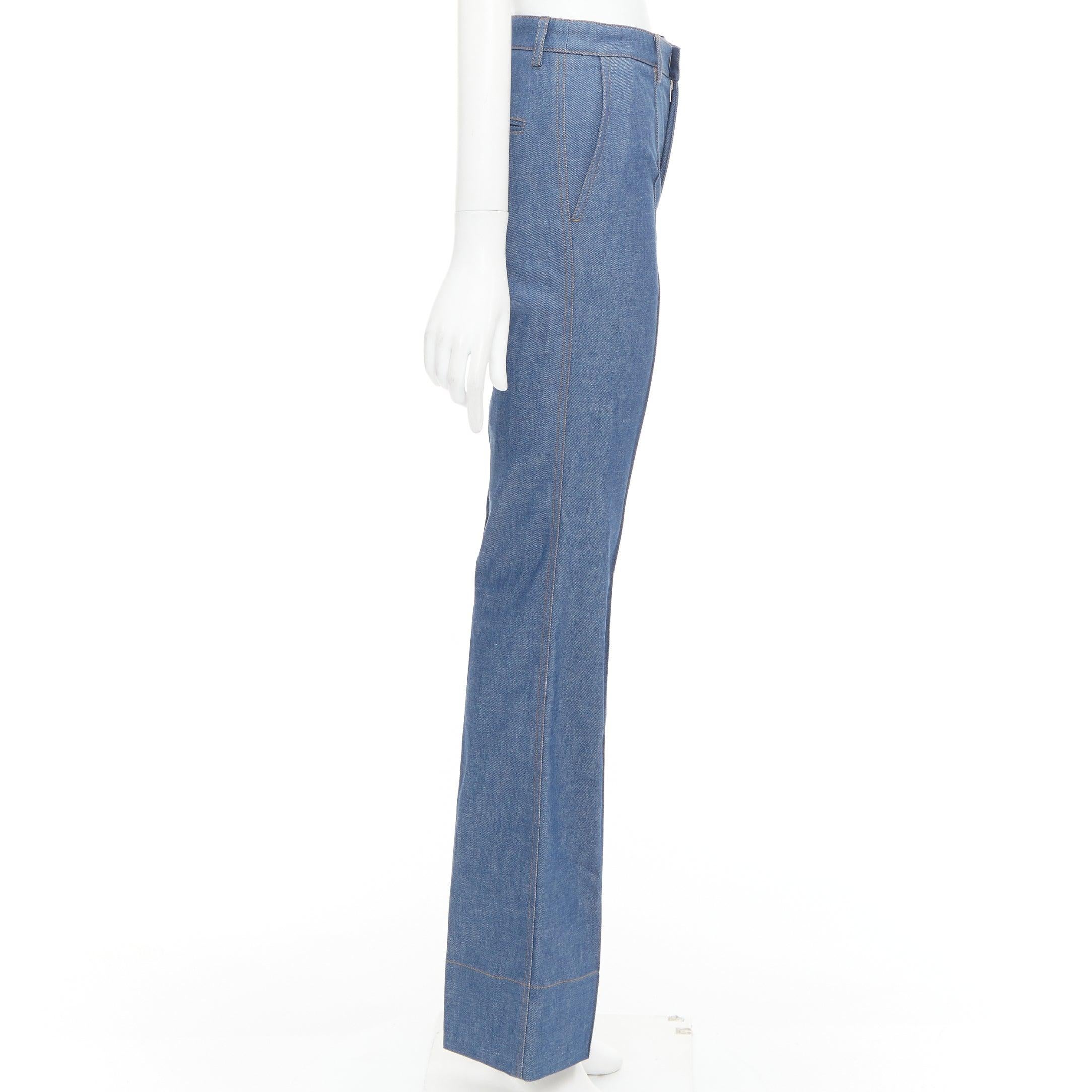 De las mujeres SAINT LAURENT 2022 vaqueros acampanados de cintura alta con pliegues delanteros azules FR34 XS en venta