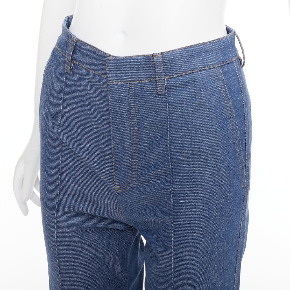 SAINT LAURENT 2022 vaqueros acampanados de cintura alta con pliegues delanteros azules FR34 XS en venta 3