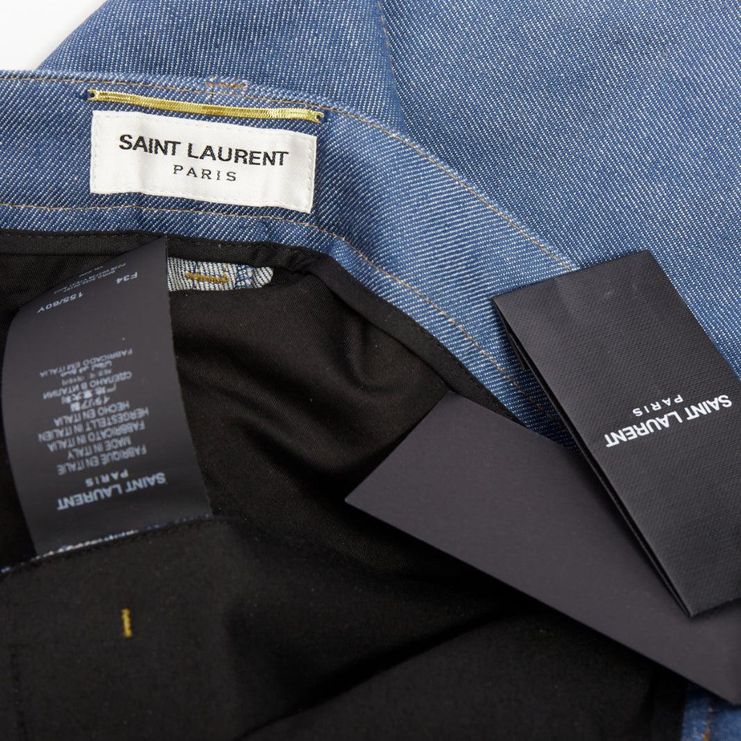 SAINT LAURENT 2022 vaqueros acampanados de cintura alta con pliegues delanteros azules FR34 XS en venta 4
