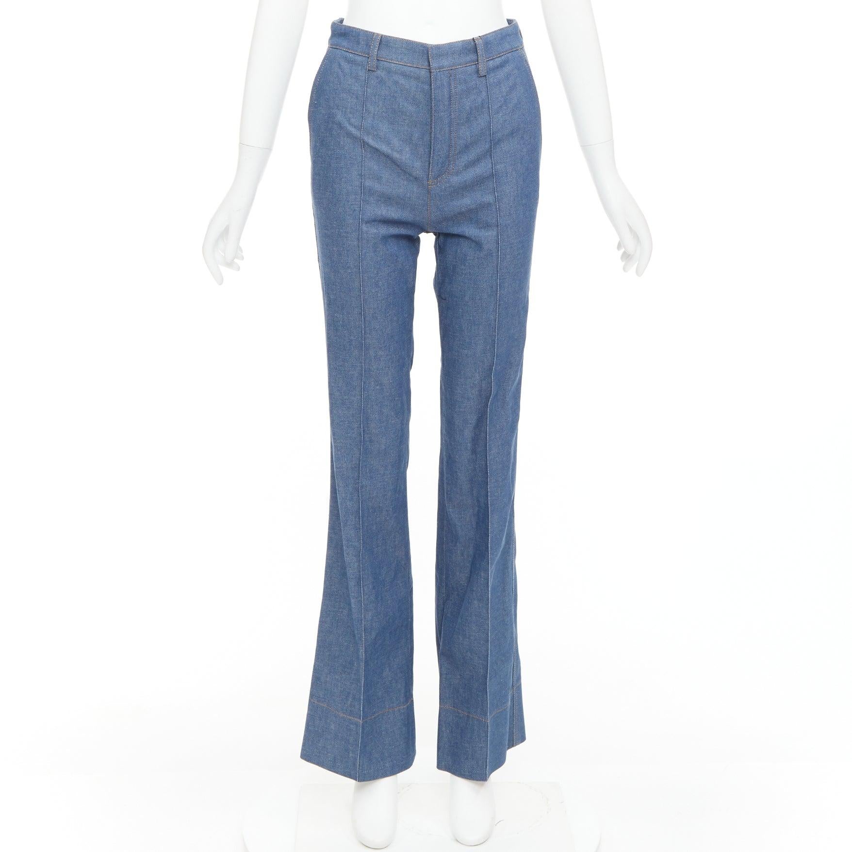 SAINT LAURENT 2022 vaqueros acampanados de cintura alta con pliegues delanteros azules FR34 XS en venta 5
