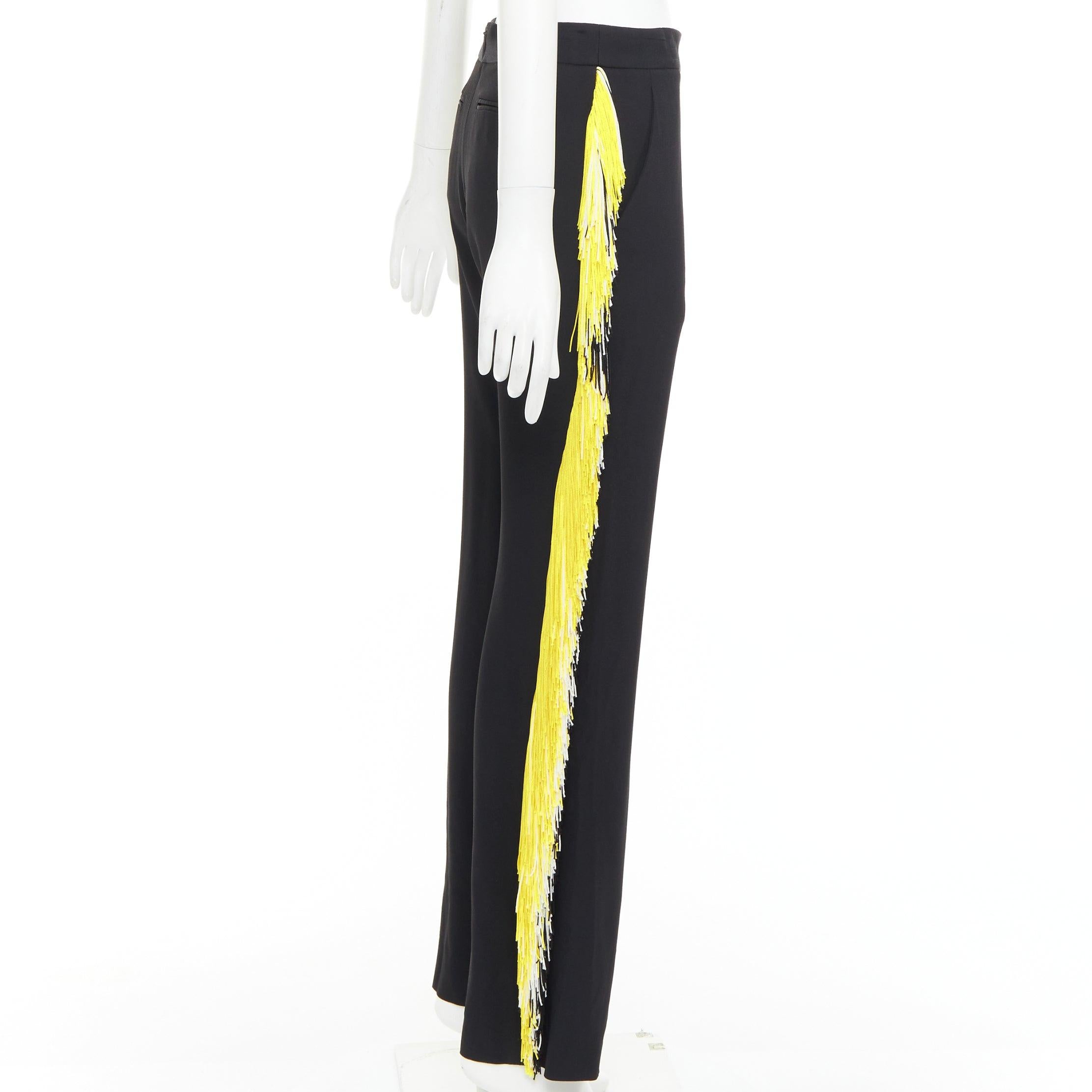 Christopher Kane pantaloni neri in georgette gialla e bianca con frange UK8 S In condizioni ottime in vendita a Hong Kong, NT