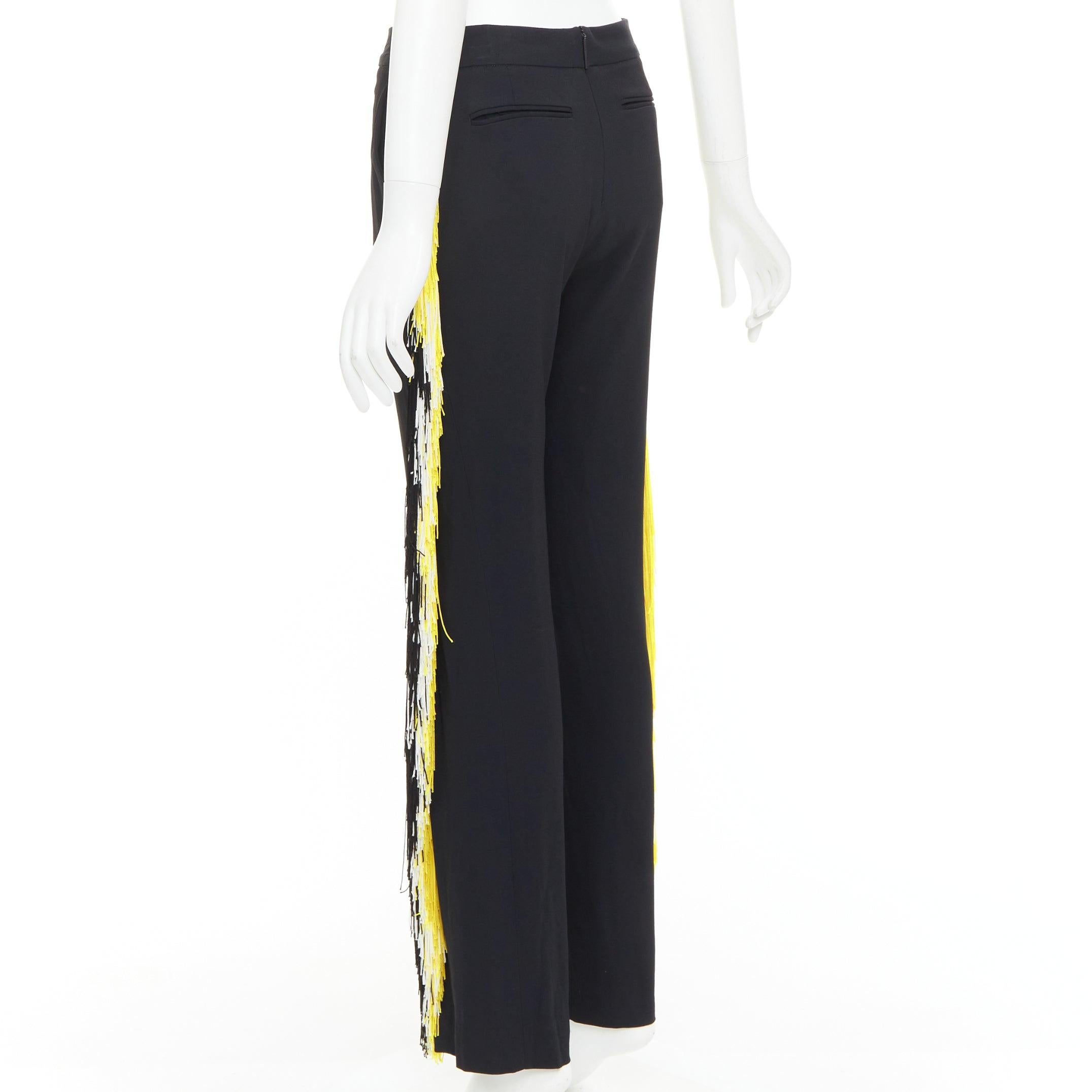 Christopher Kane pantaloni neri in georgette gialla e bianca con frange UK8 S in vendita 1