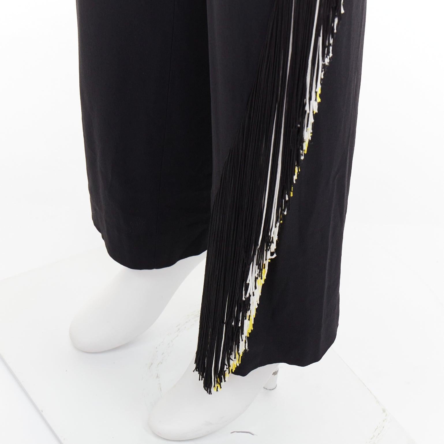 Christopher Kane pantaloni neri in georgette gialla e bianca con frange UK8 S in vendita 2