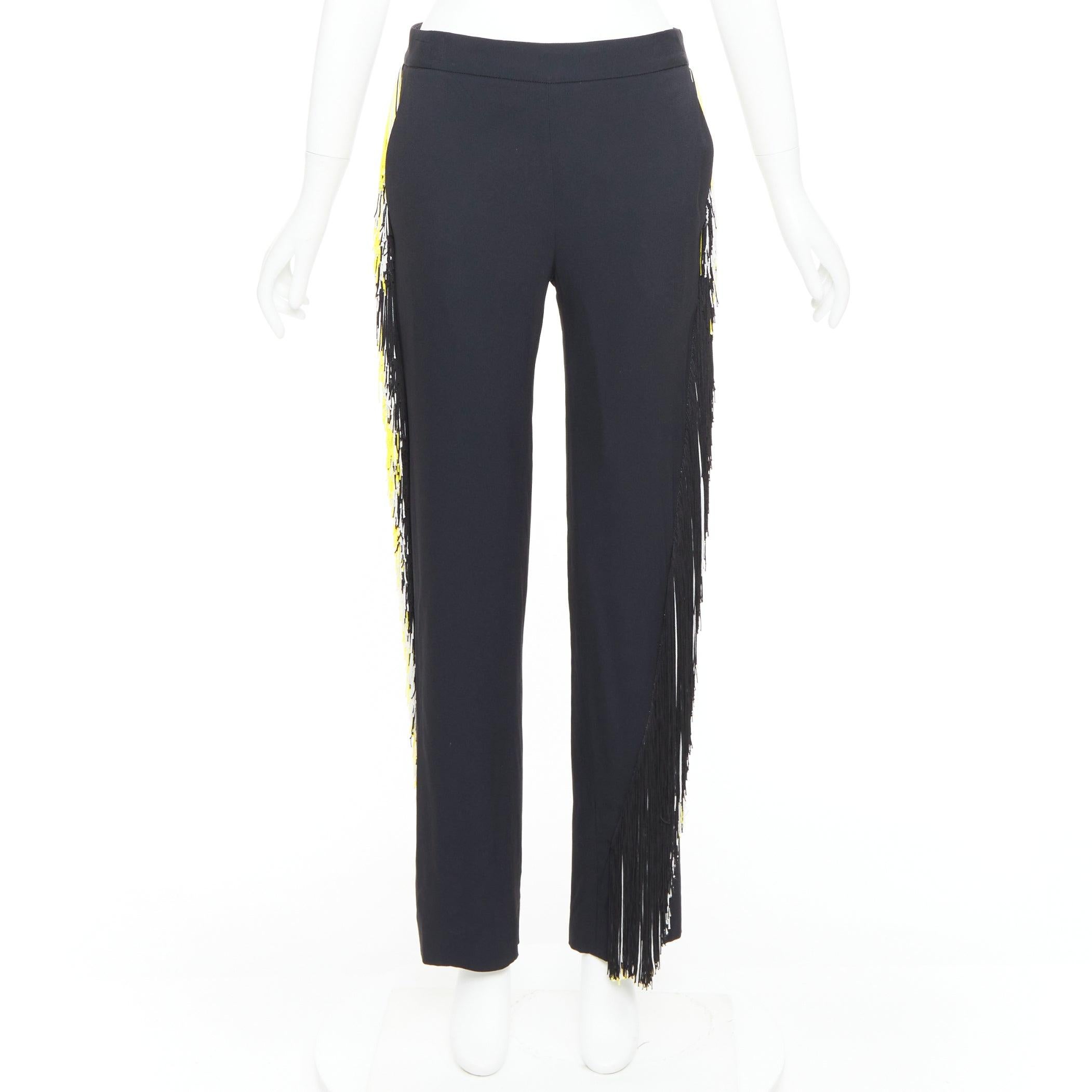 Christopher Kane pantaloni neri in georgette gialla e bianca con frange UK8 S in vendita 4