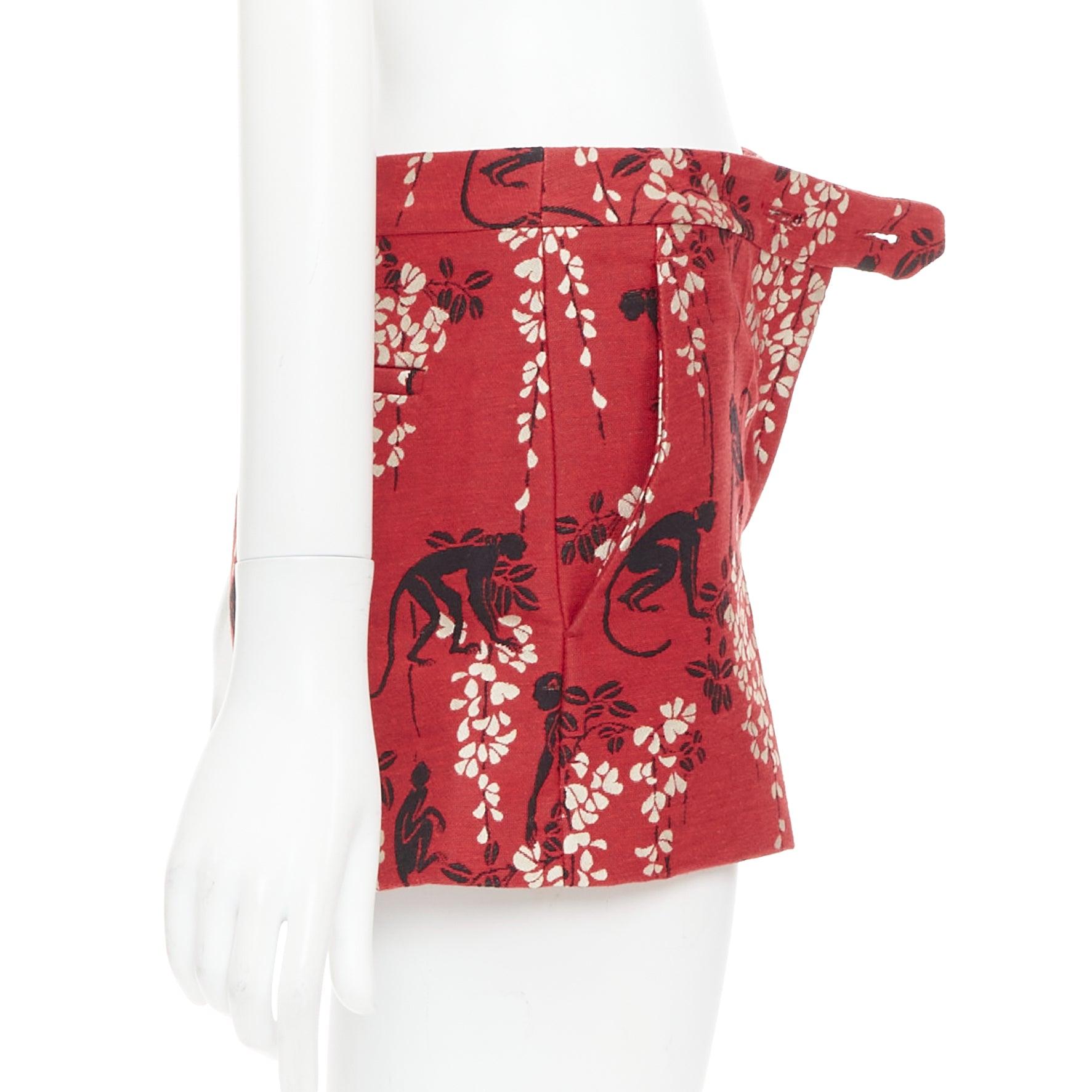RED VALENTINO - Mini short en jacquard de coton mélangé avec des fleurs de singe rouge IT38 XS Pour femmes en vente