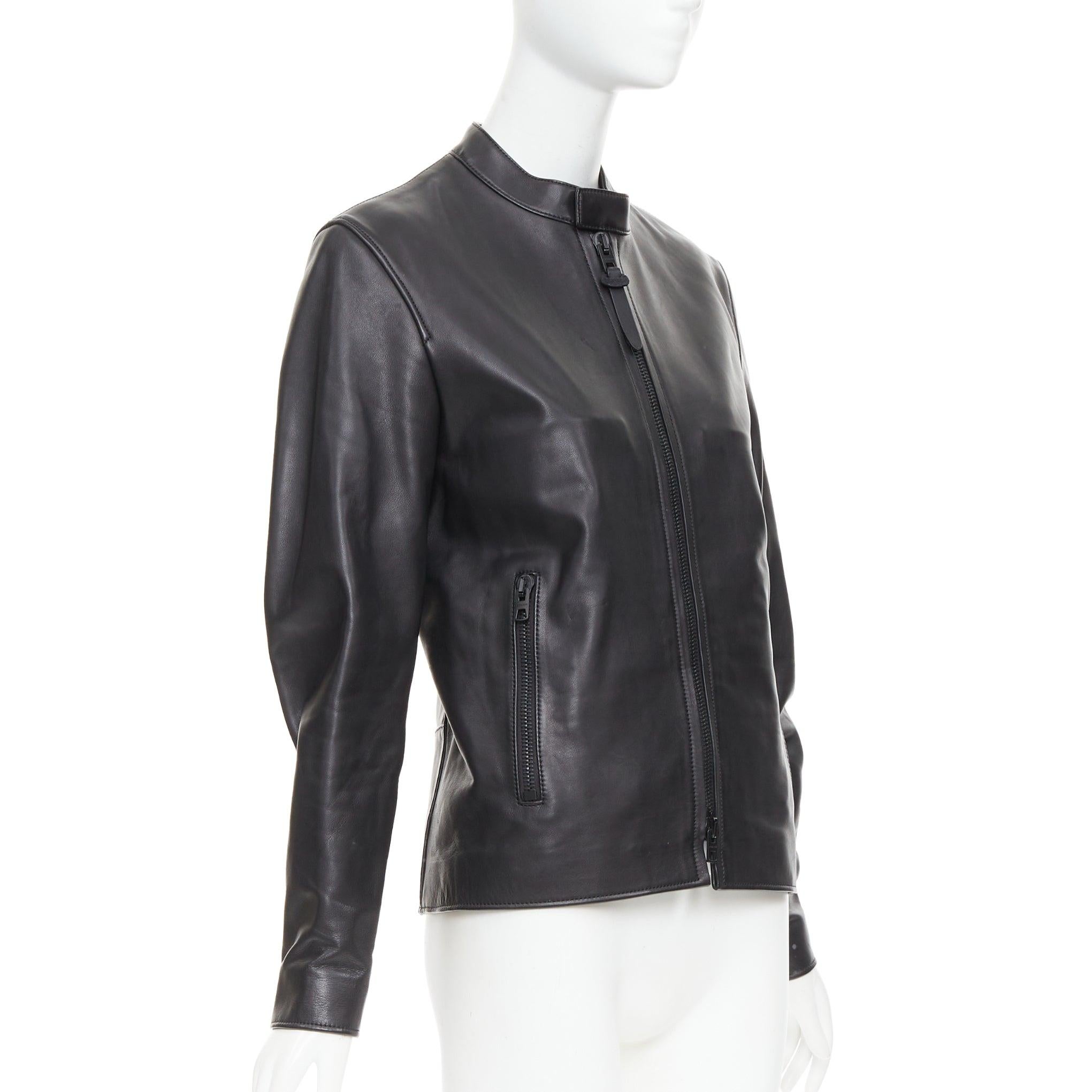 Nero COACH Racer, giacca da corsa con zip in pelle nera US0 XS in vendita
