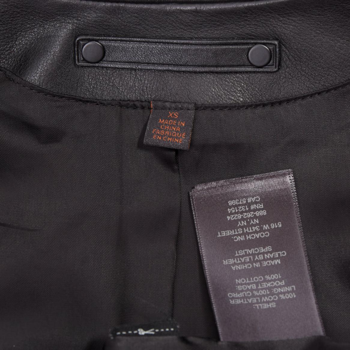 COACH Racer, giacca da corsa con zip in pelle nera US0 XS in vendita 3