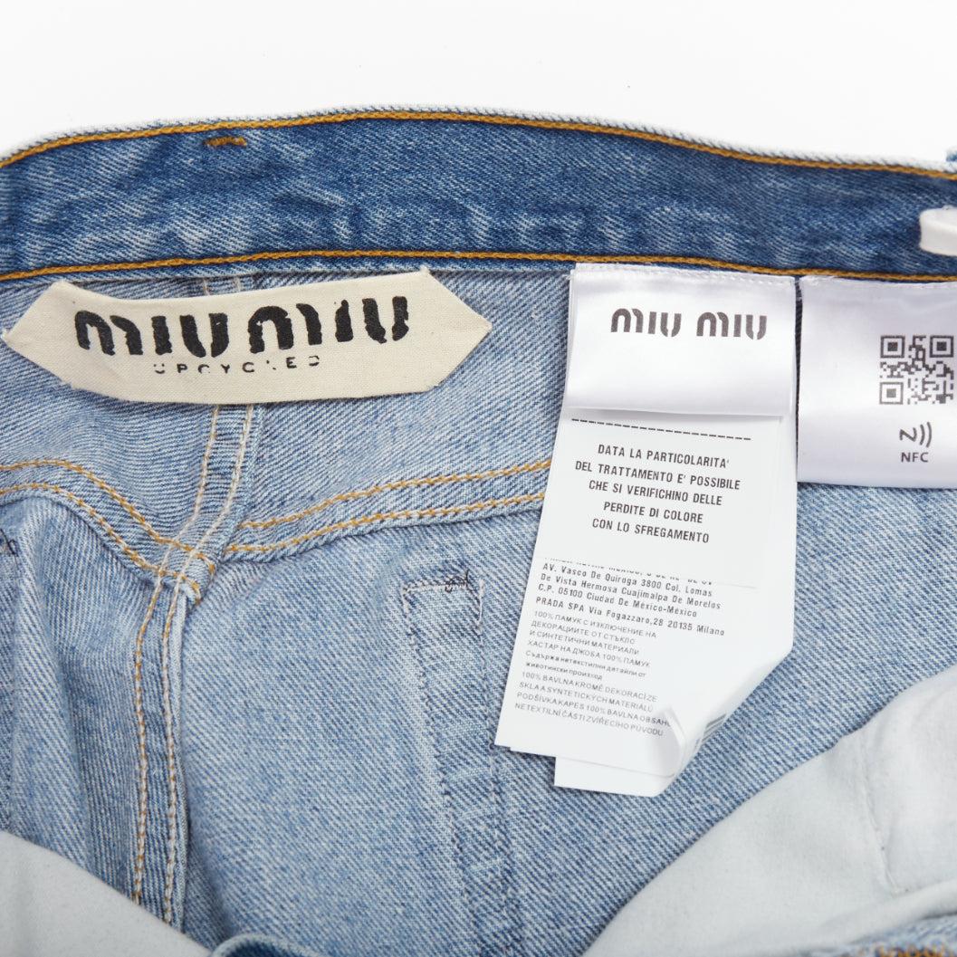selten MIU MIU LEVI'S 2021 gewaschener Denim mit Perlenverzierung abgeschnittene Shorts 25