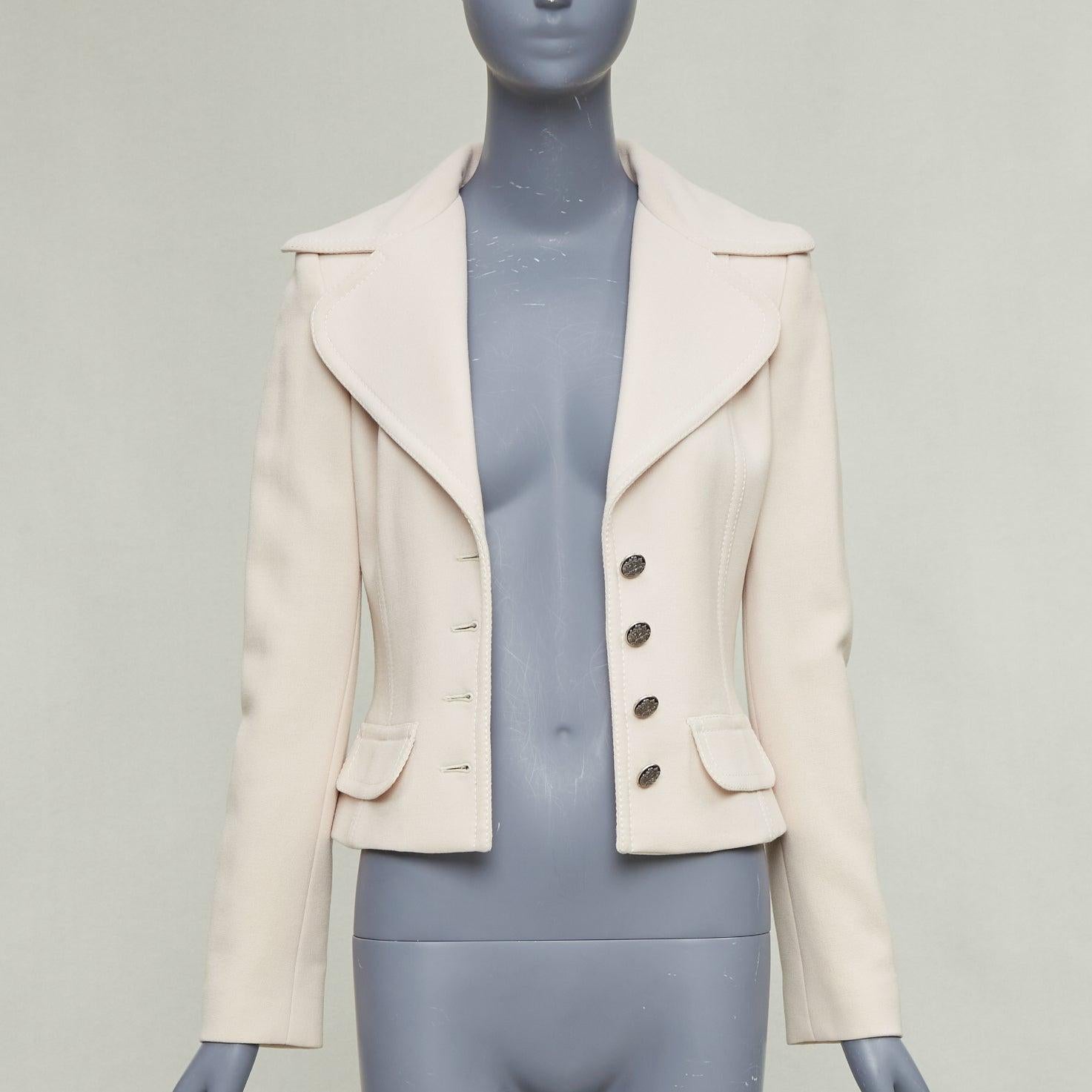 Beige DOLCE GABBANA blazer con collo a tulipano in lana vergine color crema IT36 XXS in vendita