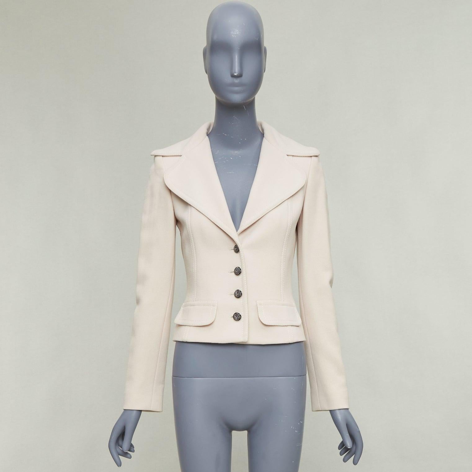 DOLCE GABBANA blazer con collo a tulipano in lana vergine color crema IT36 XXS in vendita 5