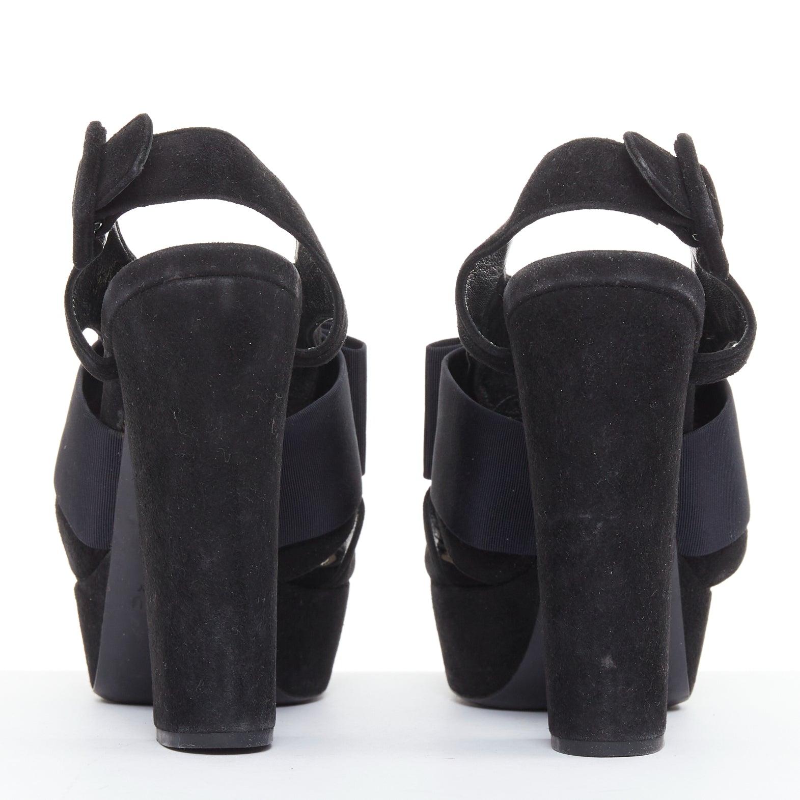 Donna MIU MIU nero in pelle scamosciata con fiocco origami e tacchi a spillo EU35 in vendita