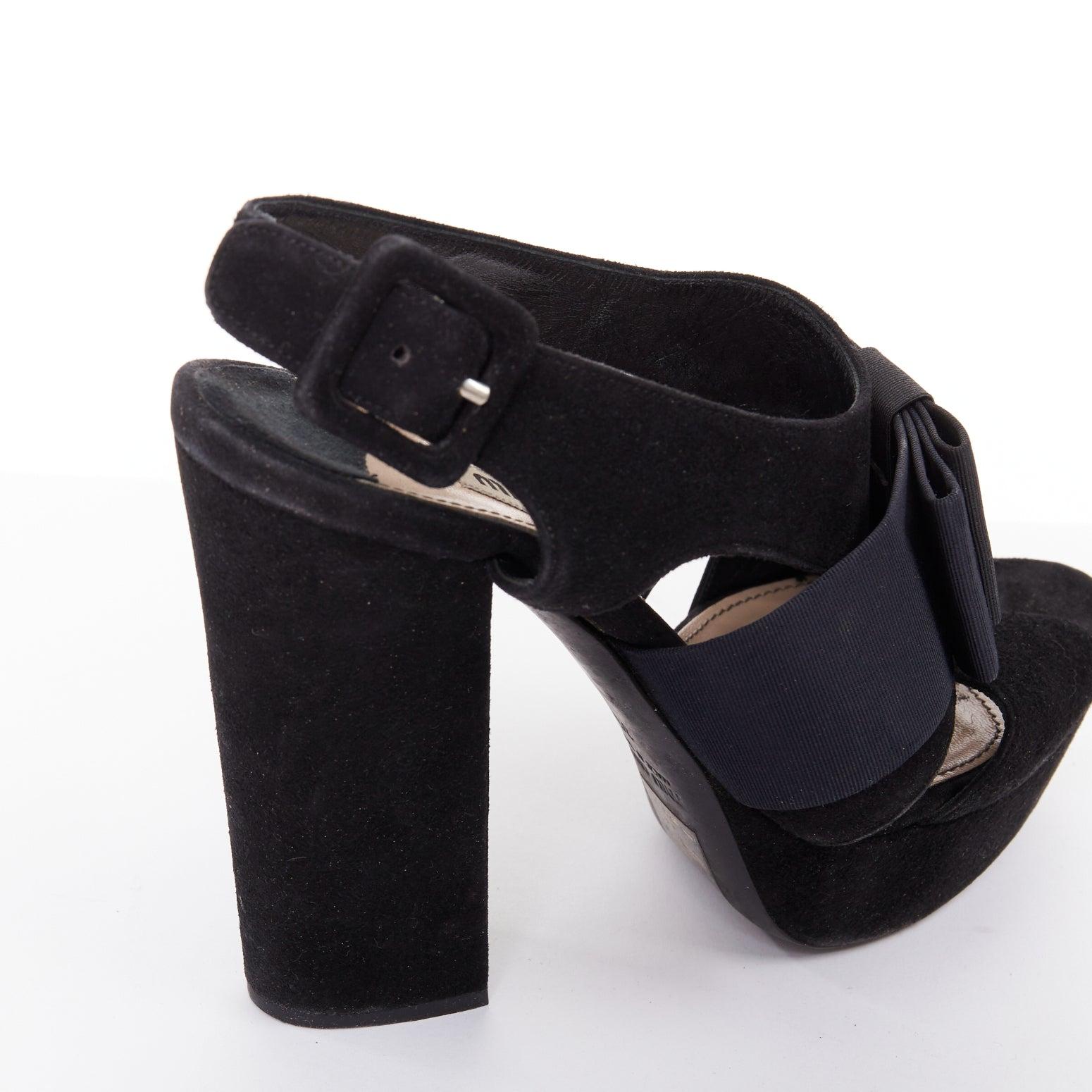 MIU MIU nero in pelle scamosciata con fiocco origami e tacchi a spillo EU35 in vendita 3