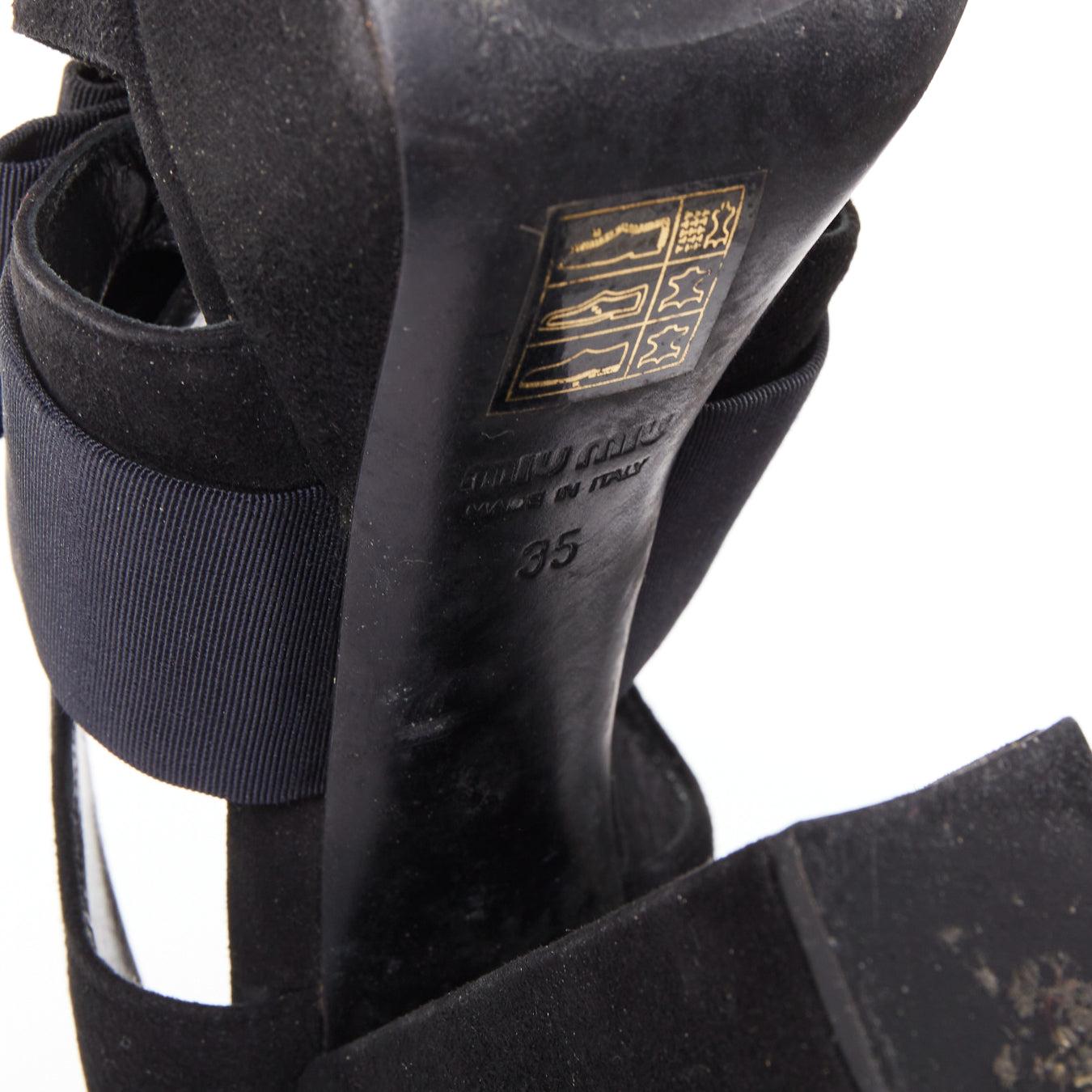 MIU MIU nero in pelle scamosciata con fiocco origami e tacchi a spillo EU35 in vendita 5