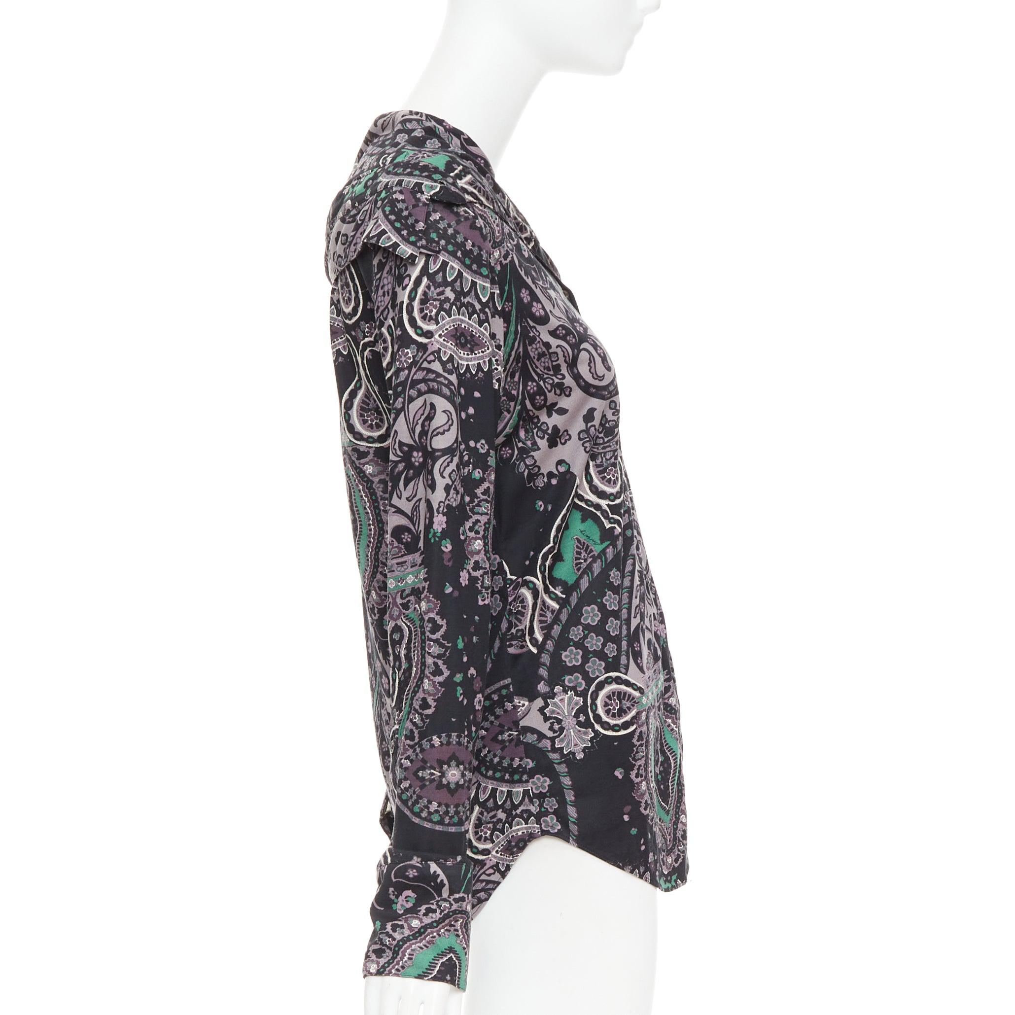BURBERRY 100% soie noir violet vert gris chemise imprimée paisley M Excellent état - En vente à Hong Kong, NT