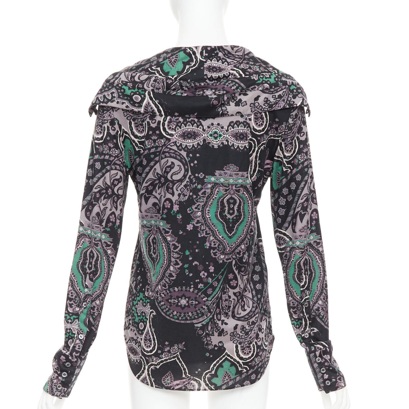 BURBERRY 100% soie noir violet vert gris chemise imprimée paisley M Pour femmes en vente