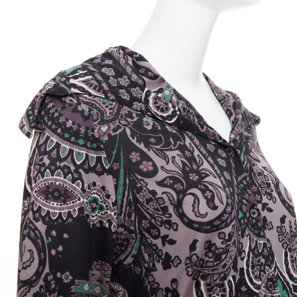 BURBERRY 100% soie noir violet vert gris chemise imprimée paisley M en vente 2