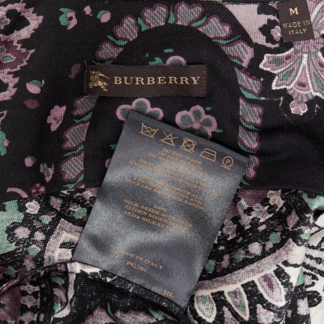 BURBERRY 100% soie noir violet vert gris chemise imprimée paisley M en vente 3