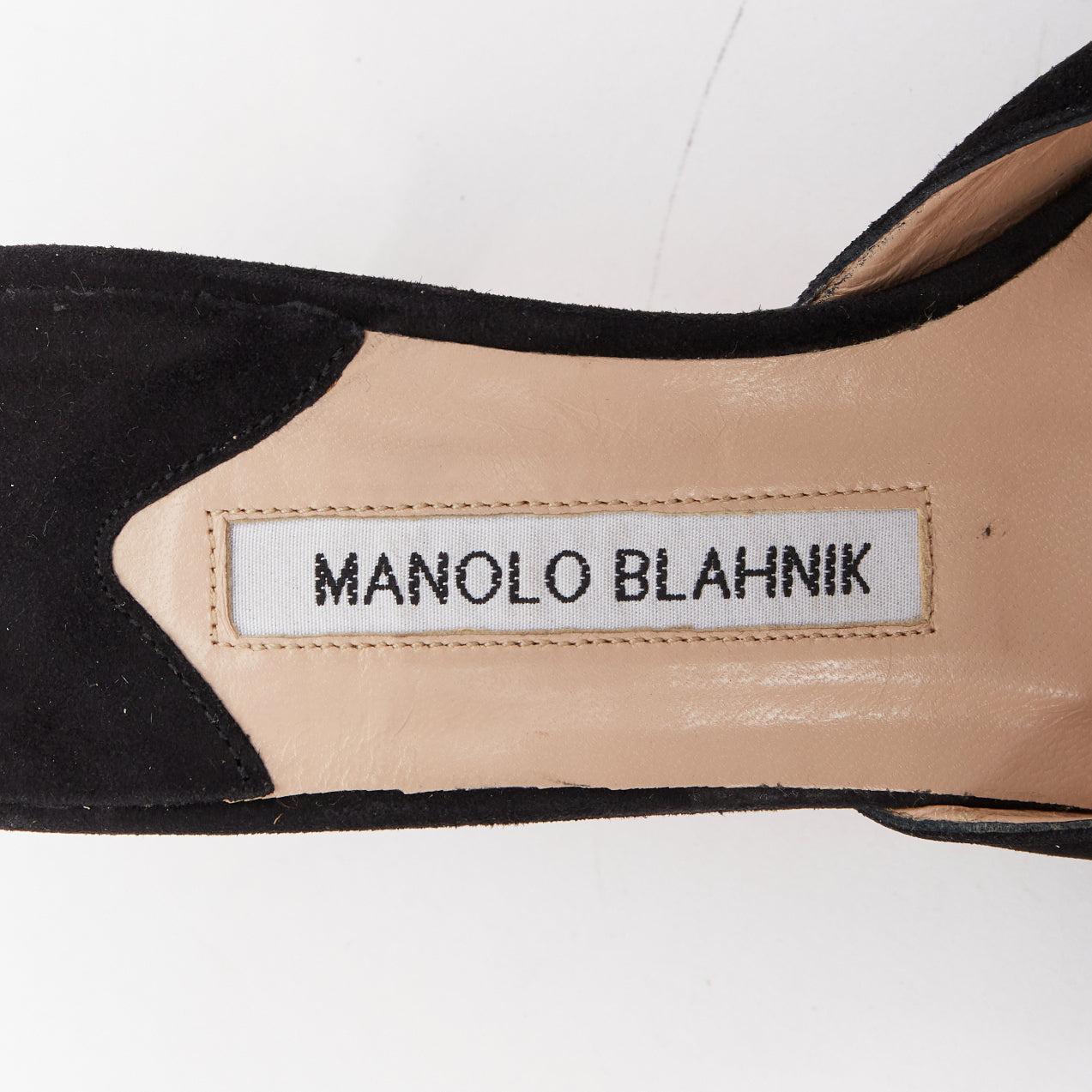 MANOLO BLAHNIK mules en cuir velours noir à bouts pointus et à bobines basses EU36 en vente 6