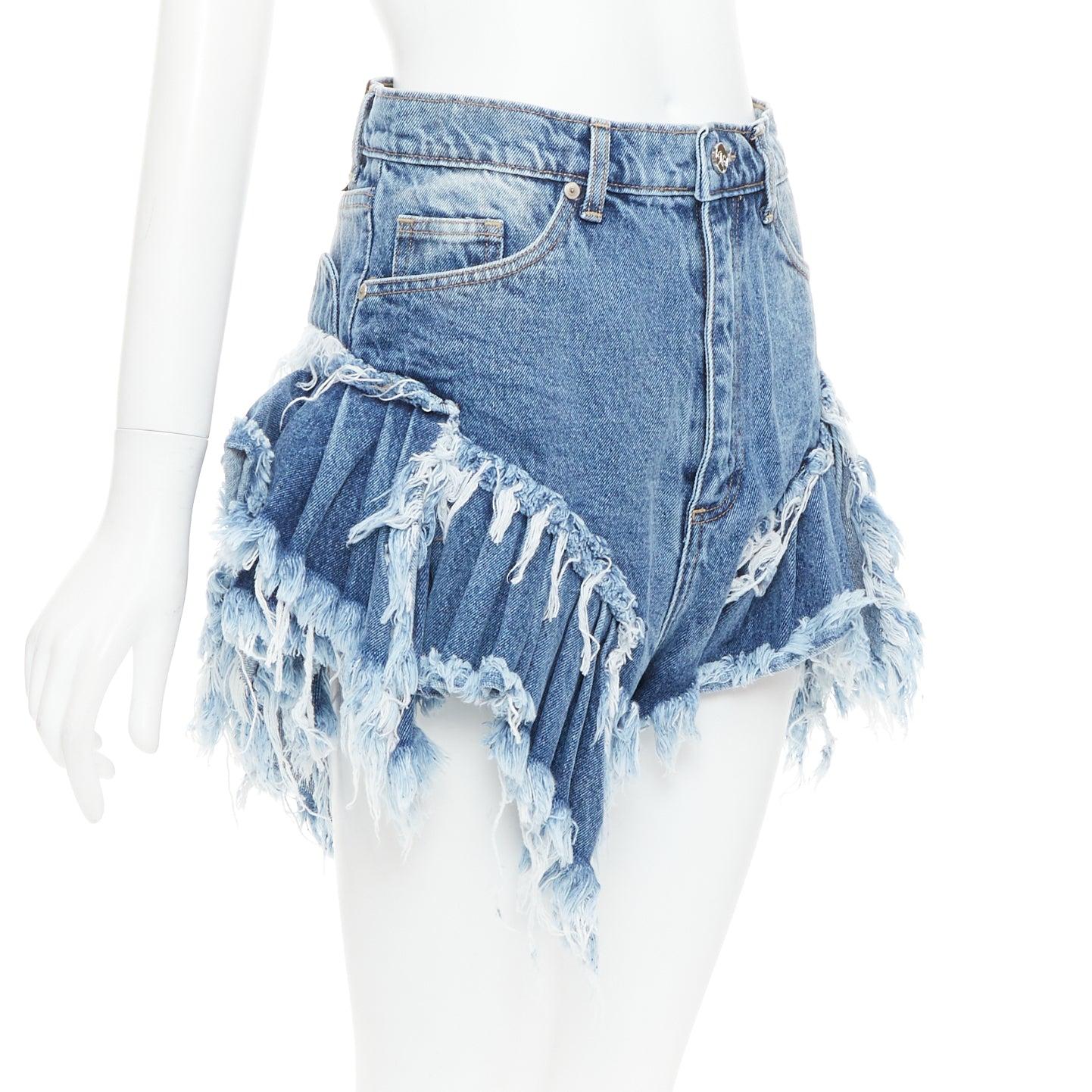 Bleu Natasha Zinko mini short taille haute bleu délavé à ourlet effiloché XS en vente