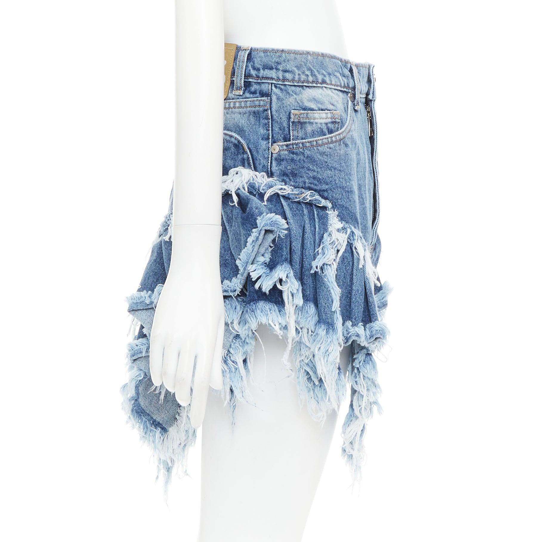 Natasha Zinko mini short taille haute bleu délavé à ourlet effiloché XS Excellent état - En vente à Hong Kong, NT