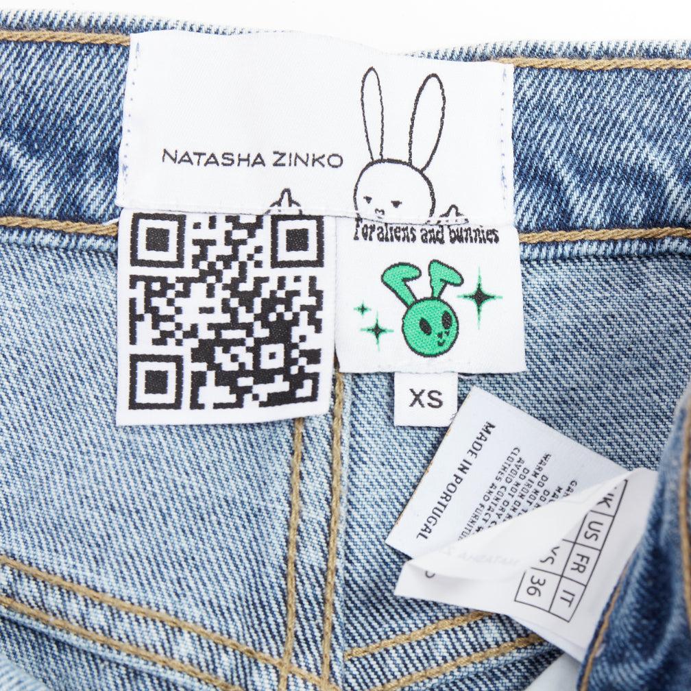 Natasha Zinko mini short taille haute bleu délavé à ourlet effiloché XS en vente 3