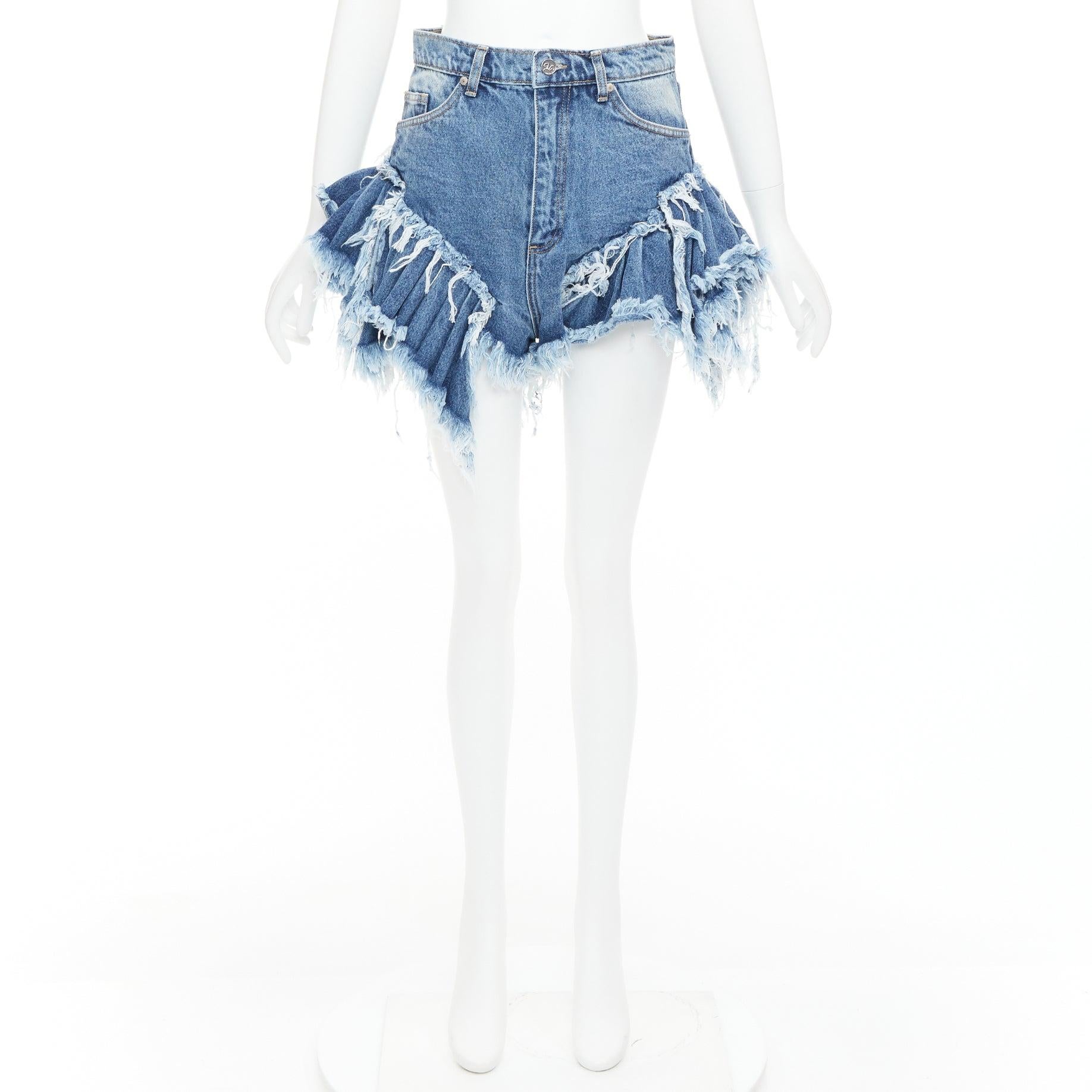 Natasha Zinko mini short taille haute bleu délavé à ourlet effiloché XS en vente 4