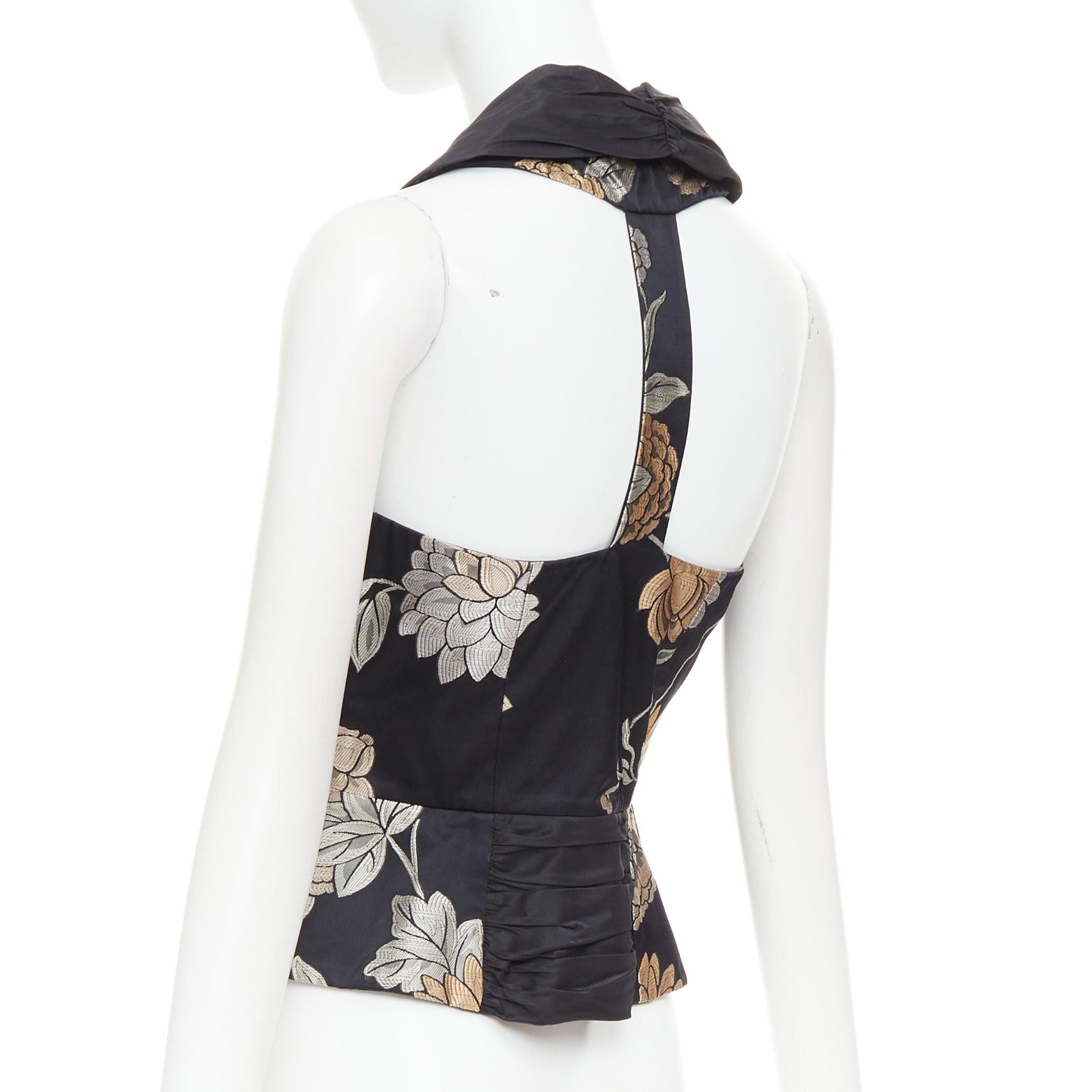 Donna Giorgio Armani gilet a T in seta orientale con jacquard floreale IT36 XXS in vendita
