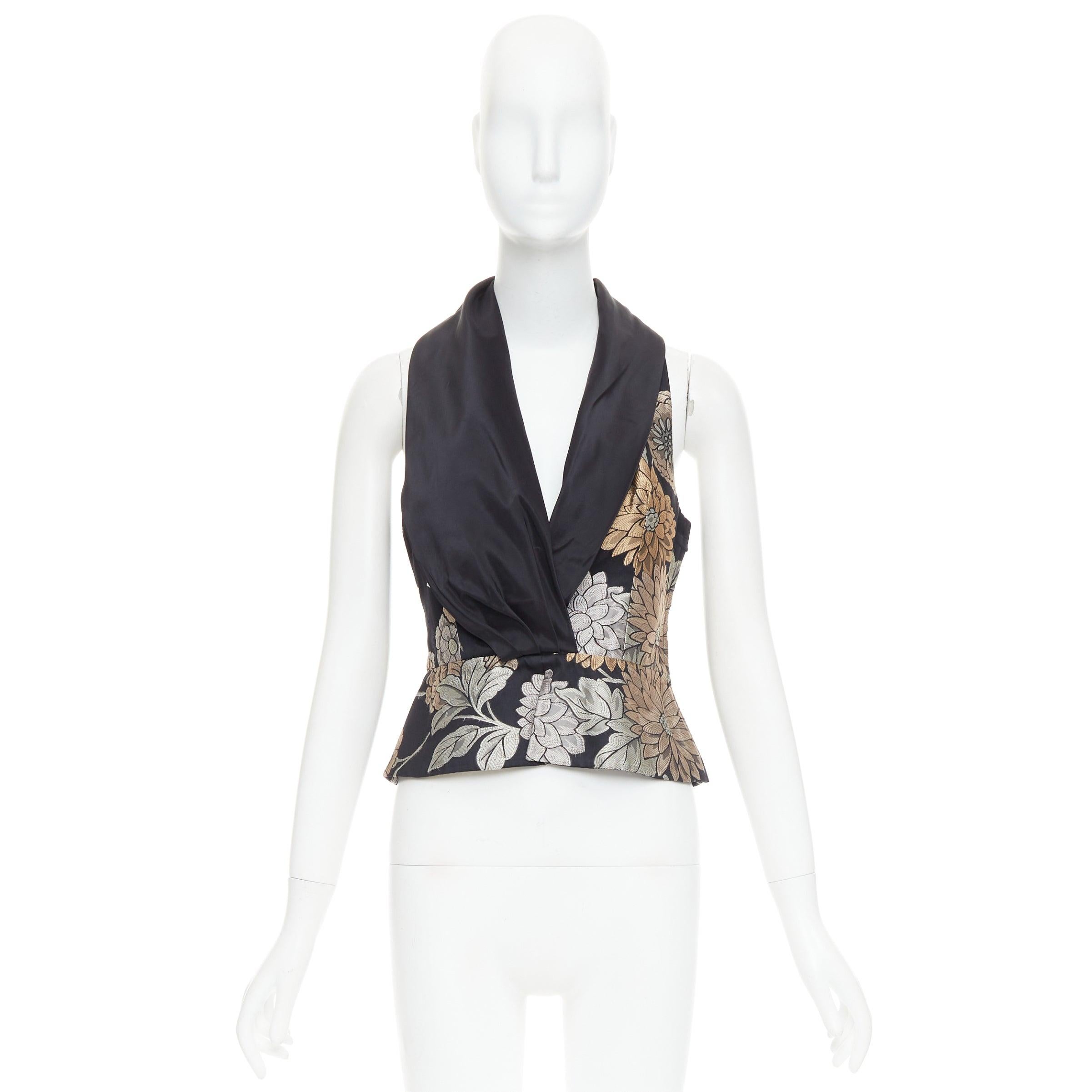 Giorgio Armani gilet a T in seta orientale con jacquard floreale IT36 XXS in vendita 4