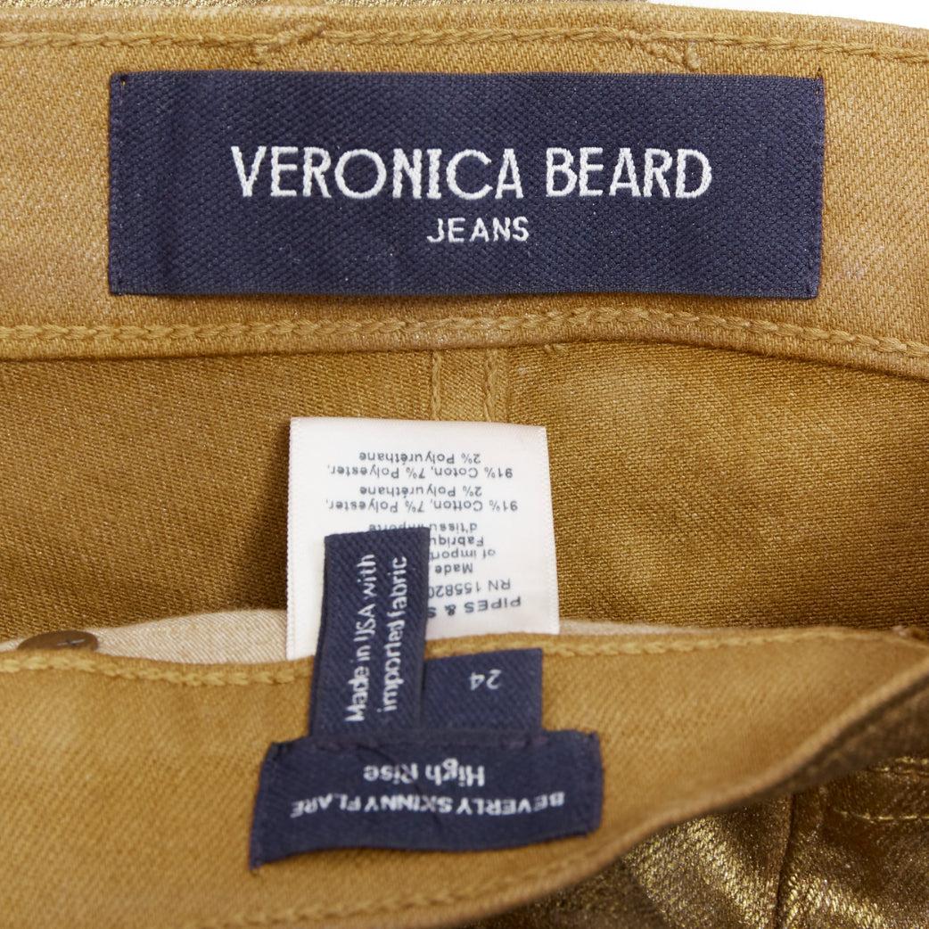 VERONICA BEARD Vaqueros acampanados Beverley Skinny Flare de algodón con revestimiento dorado 24 en venta 3