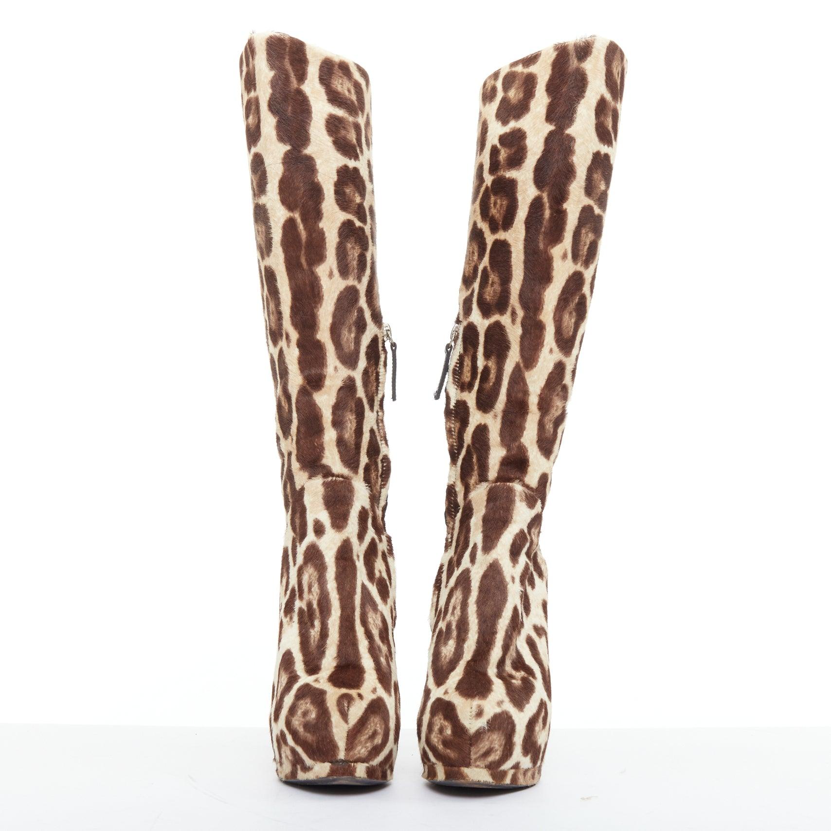 Beige GIUSEPPE ZANOTTI bottes à talon haut imprimé léopard nude marron EU36.5 en vente