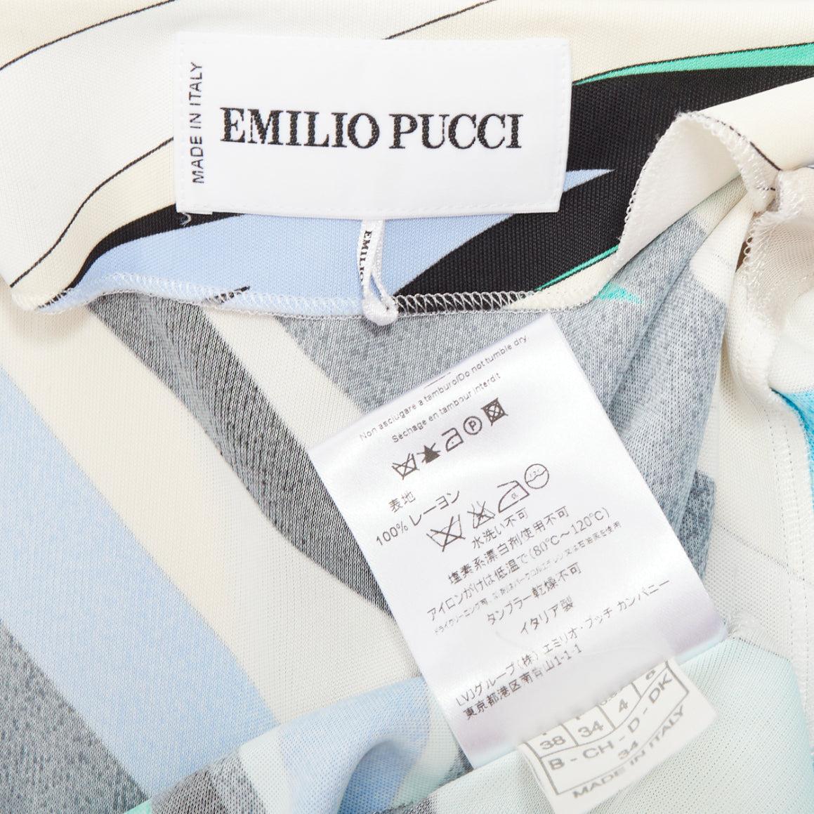 EMILIO PUCCI blau teal nude twirl print Viskose Krawatte Wrap Kleid IT38 XS im Angebot 3